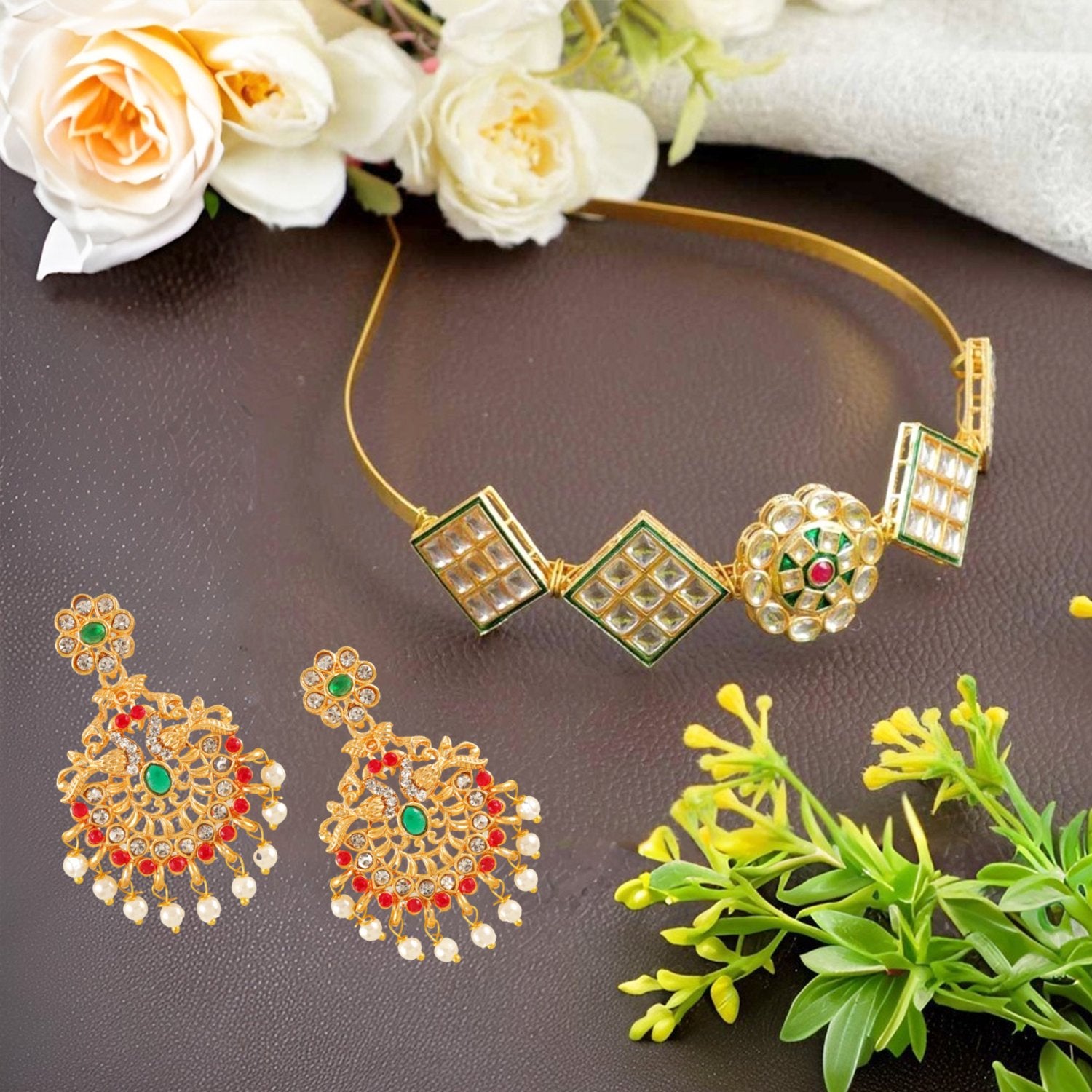 Ethnic Mathapatti Hairband and Earrings Set image 0