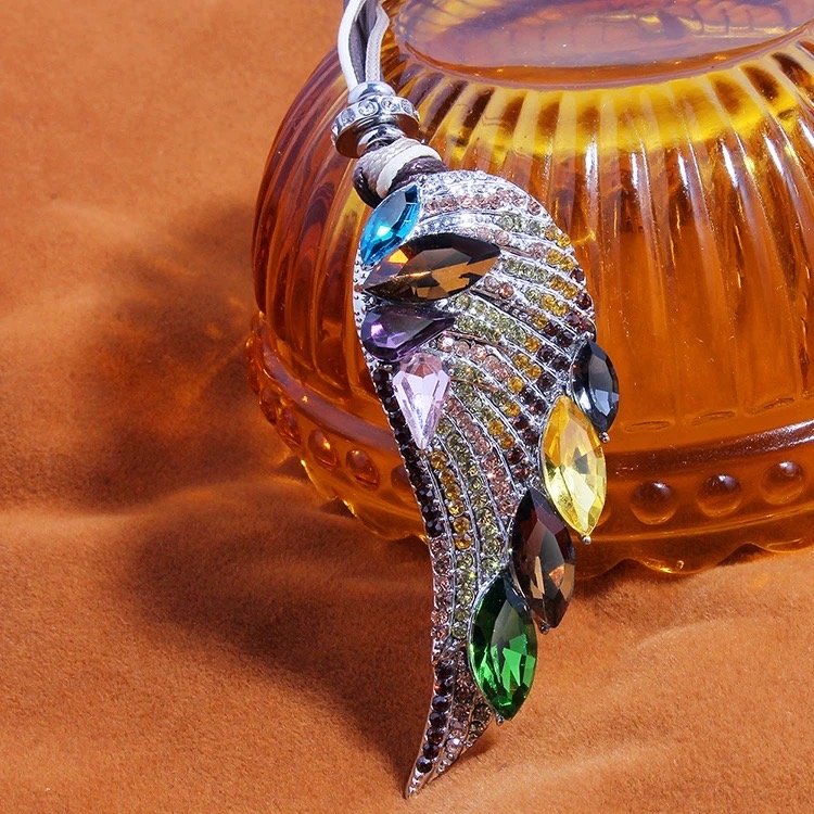 Gold-Plated Multicolor Stone Angel Wings Pendant Necklace image 1