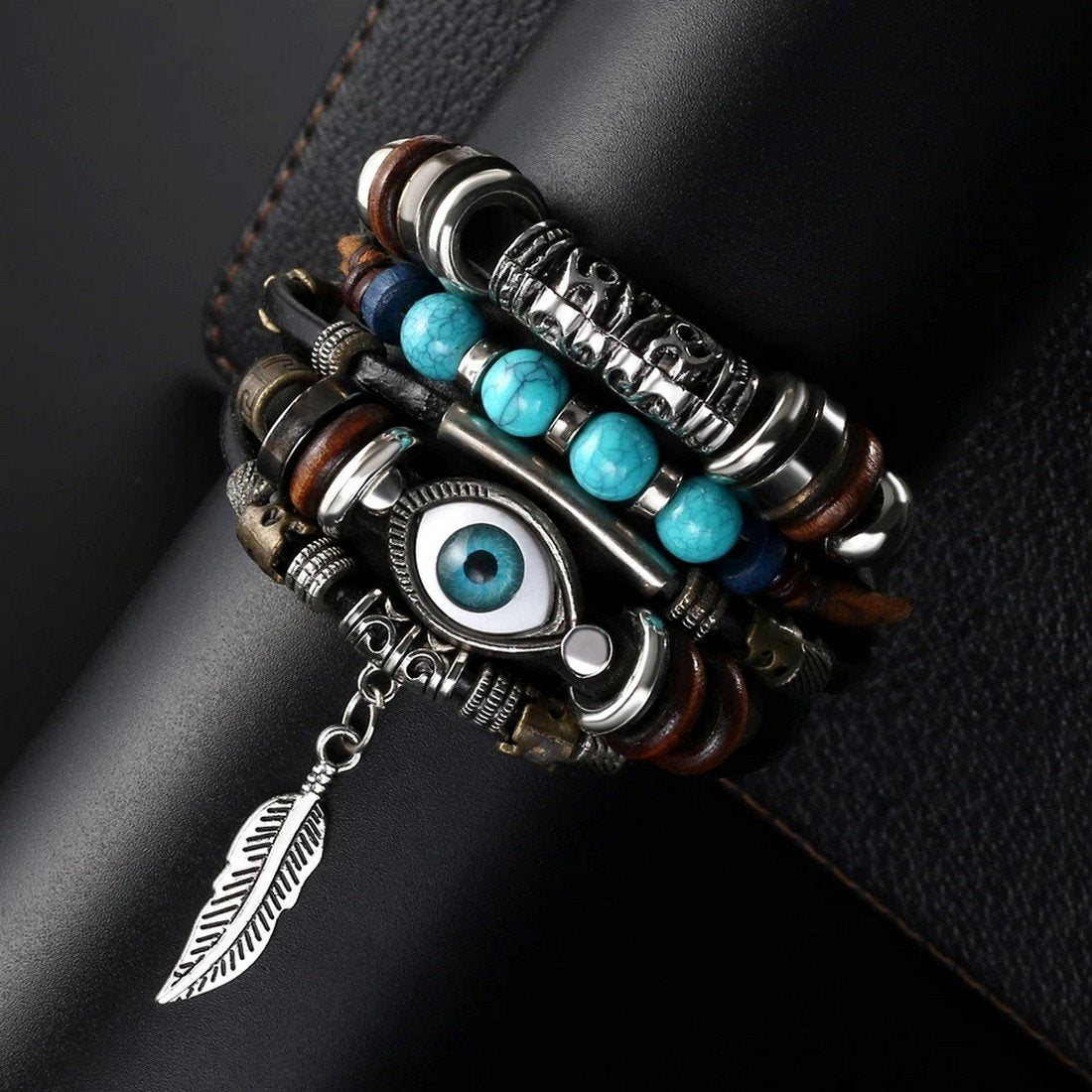 Blue Evil Eye Multi-Color Leather Wrap Bracelet image 1