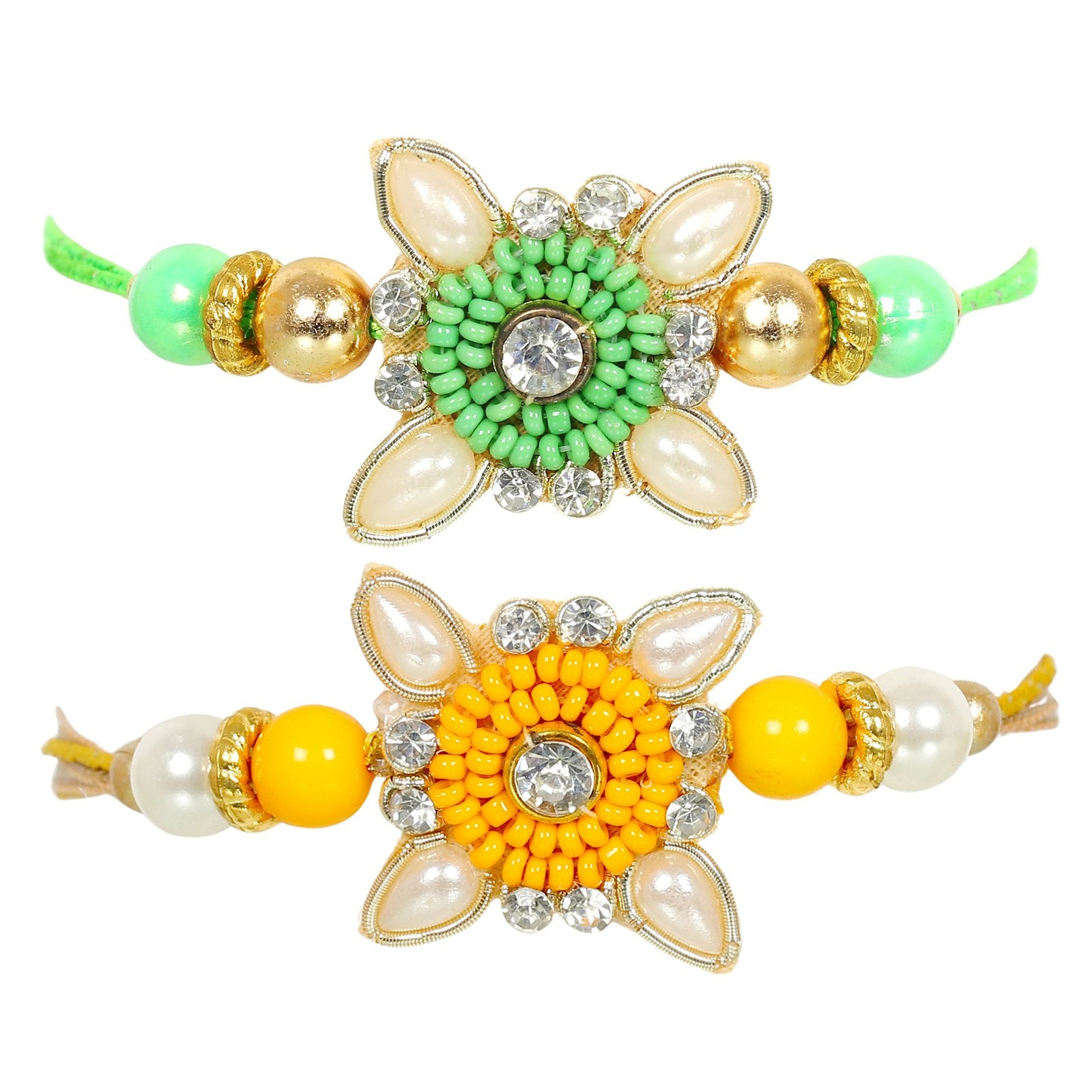 Set of 2 Pearl Bedaed Floral Combo Rakhi Set For Brother image 2