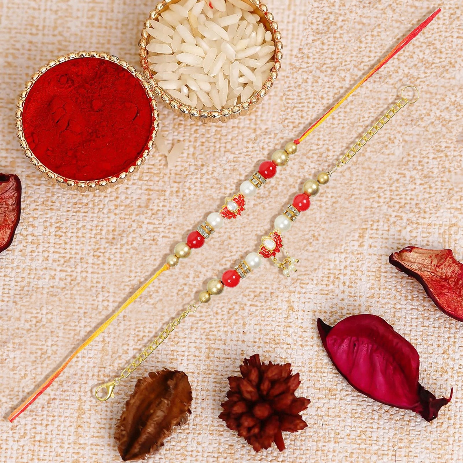 Lotus Design Pearl  Bhaiya Bhabhi Rakhi Set image 0