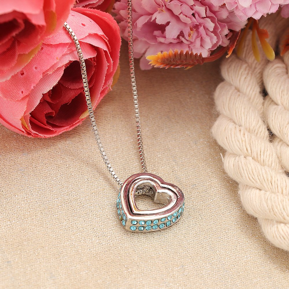 Double Silver-Plated Green Crystal Heart Pendant Necklace image 0