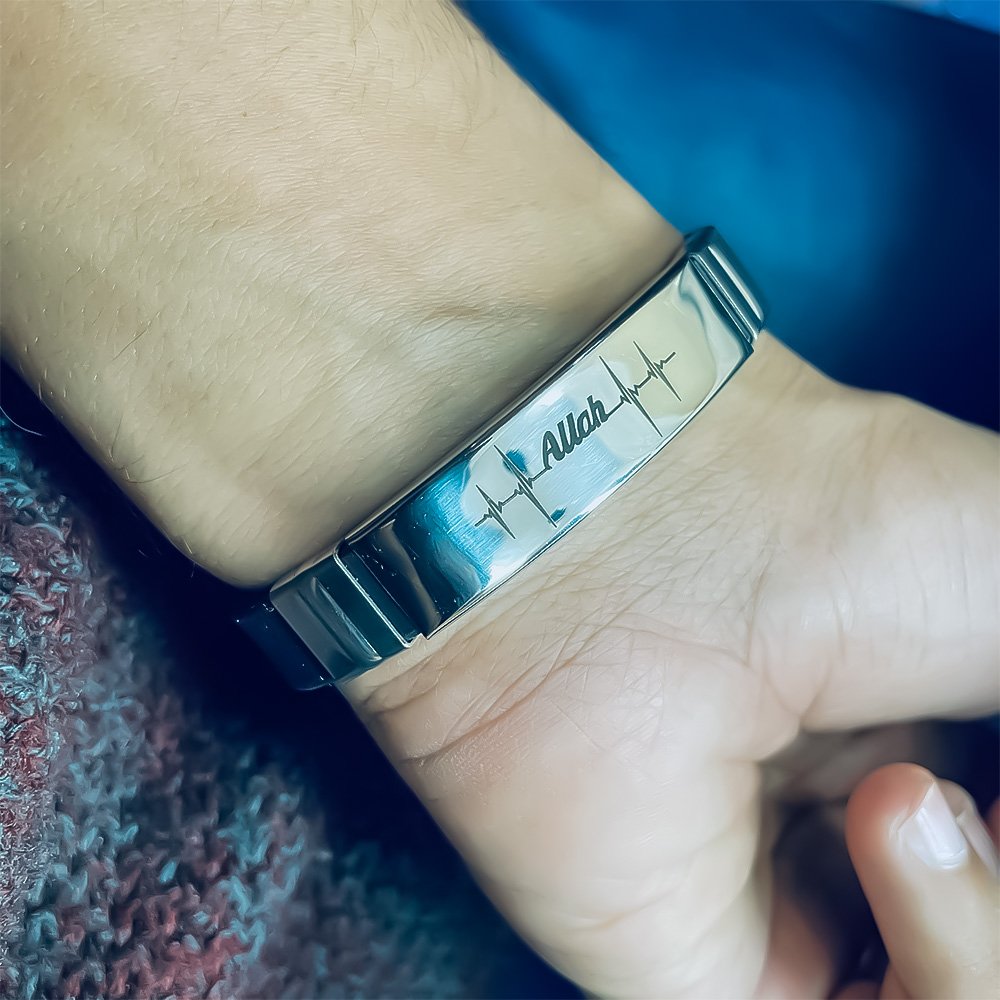 Allah Engraved Silver-Plated PU Leather Bracelet for Men and Women image 2