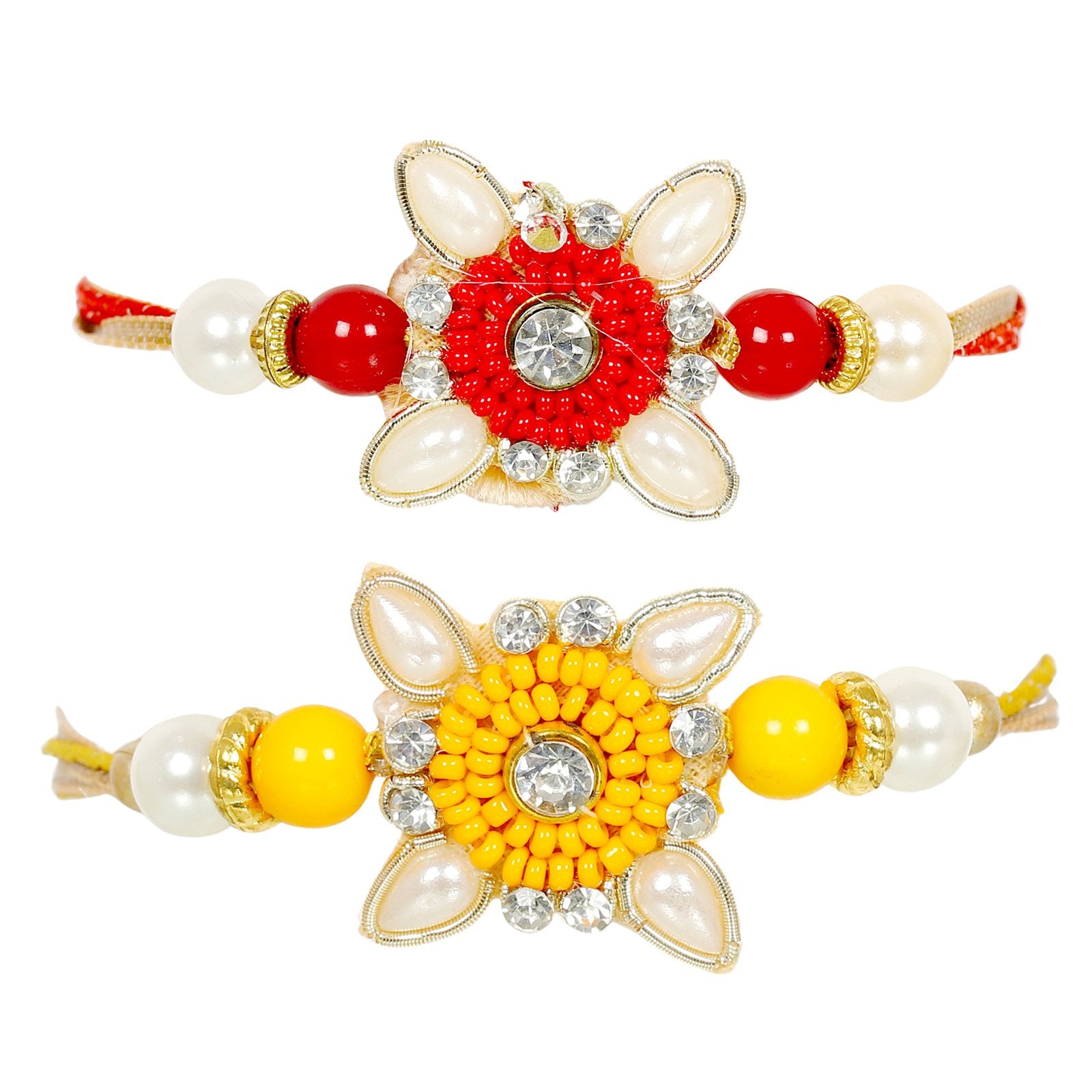 Set of 2 Pearl Bedaed Floral Combo Rakhi Set For Brother image 2