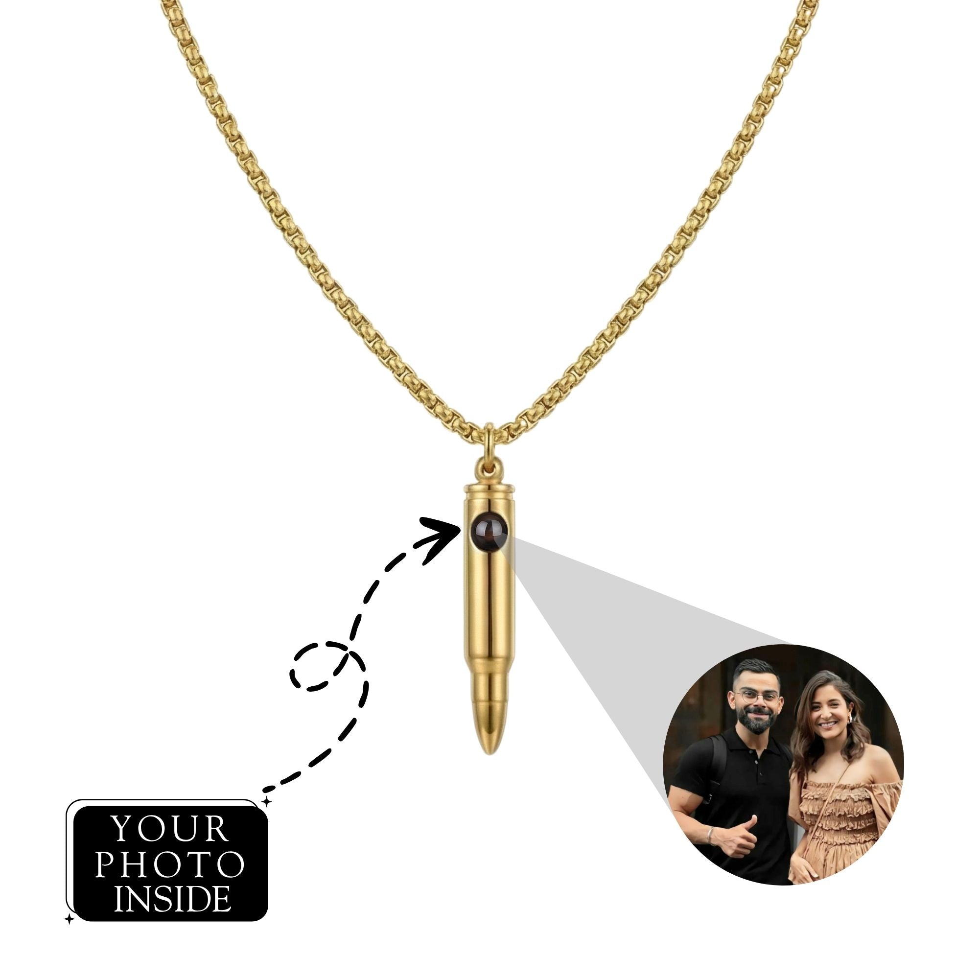 Personalized Bullet Photo Projection Necklace with Hidden Picture