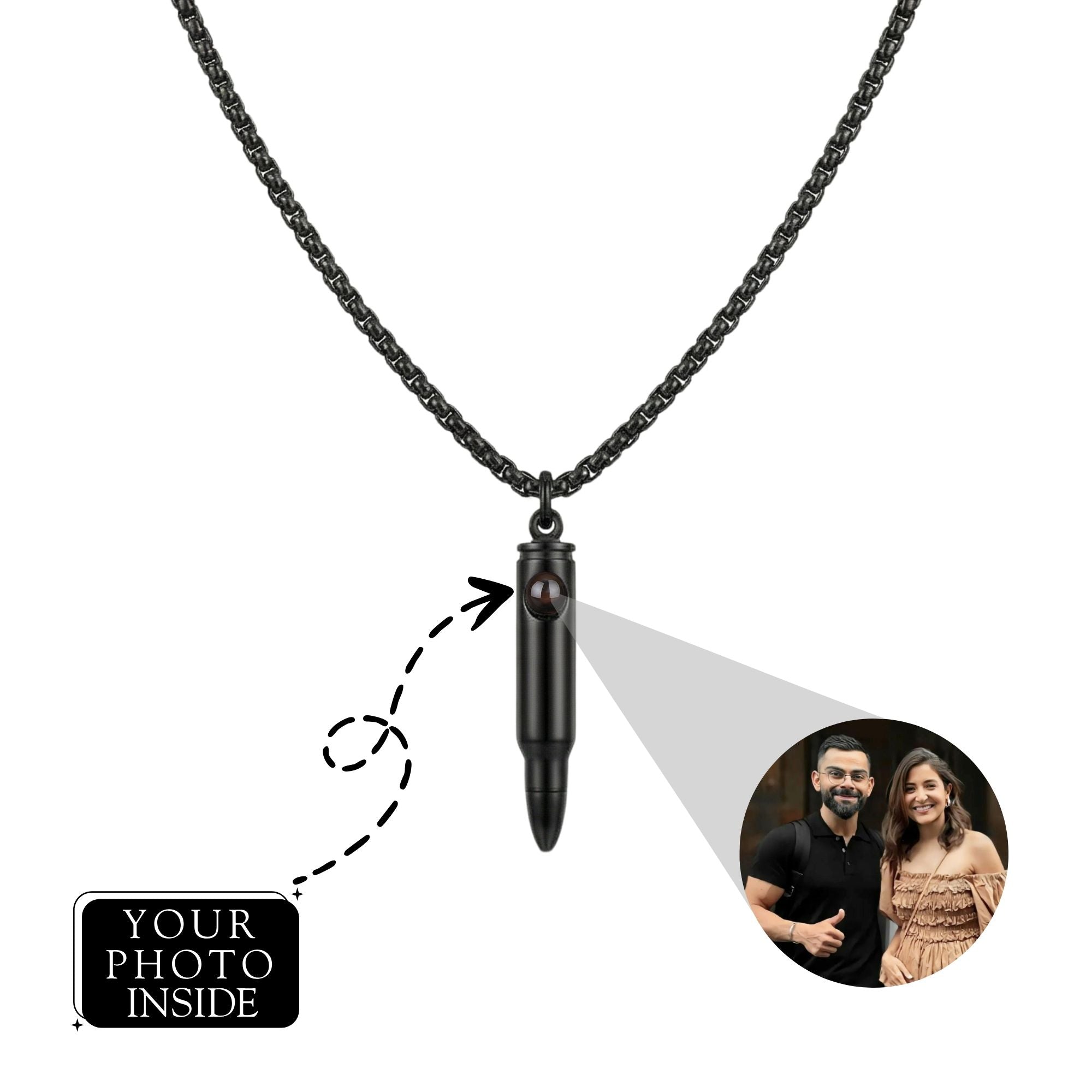 Personalized Bullet Photo Projection Necklace with Hidden Picture
