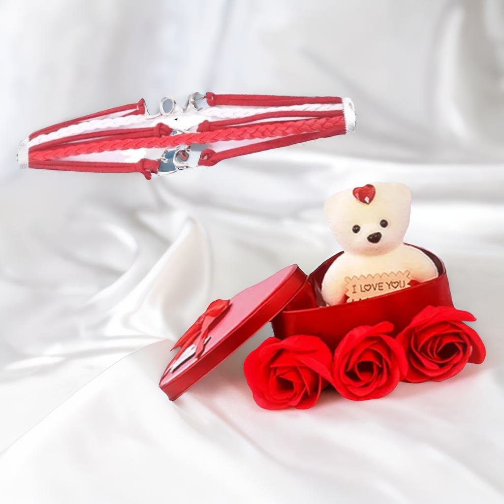 Valentine?s Day Gift Set Love Heart Bracelet & Red Teddy Bear image 0