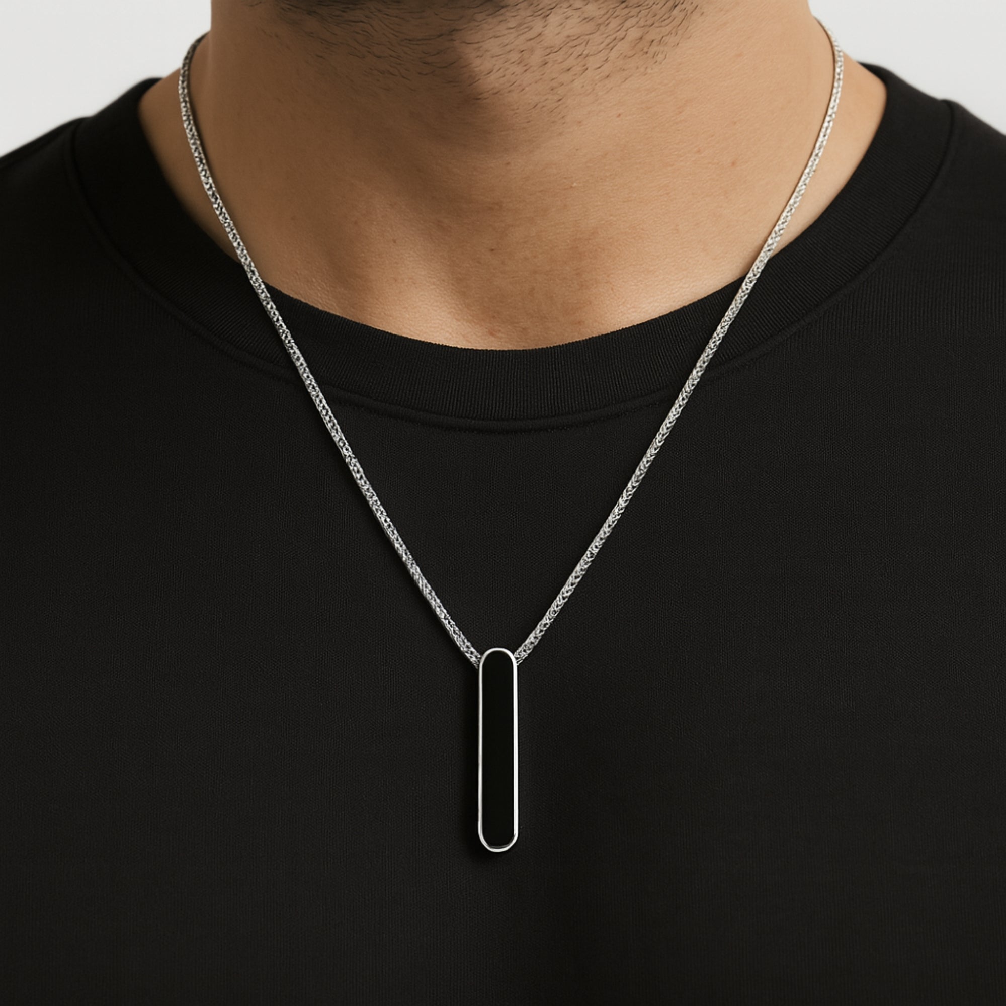 Hip Hop Sleek Black Long Pendant Chain Necklace for Men