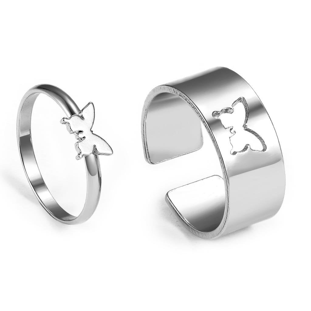 Adjustable Silver-Plated Butterfly Rings for Couples image 3