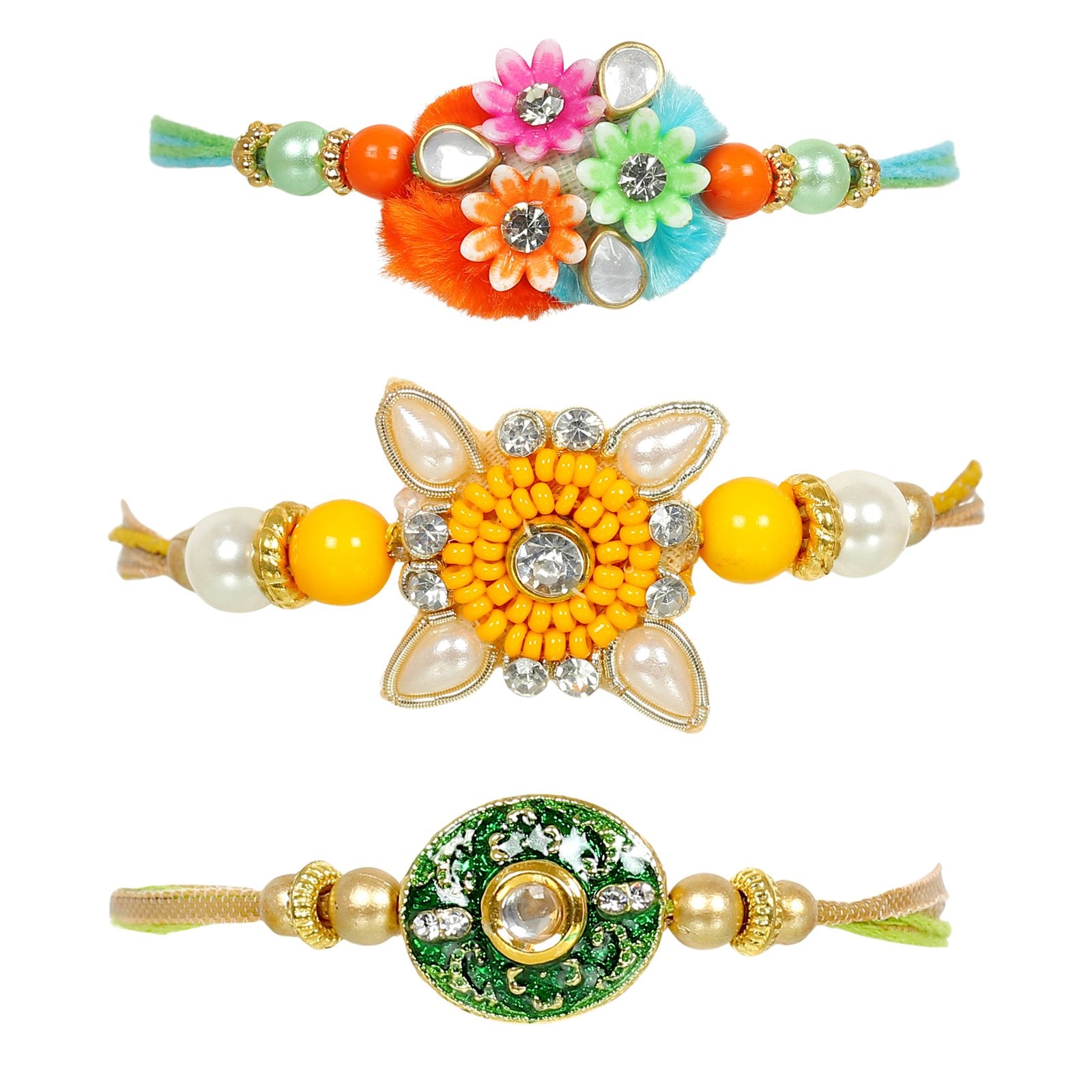 Kundan Beaded Rakhi Set of 3 Combo for Brother image 3