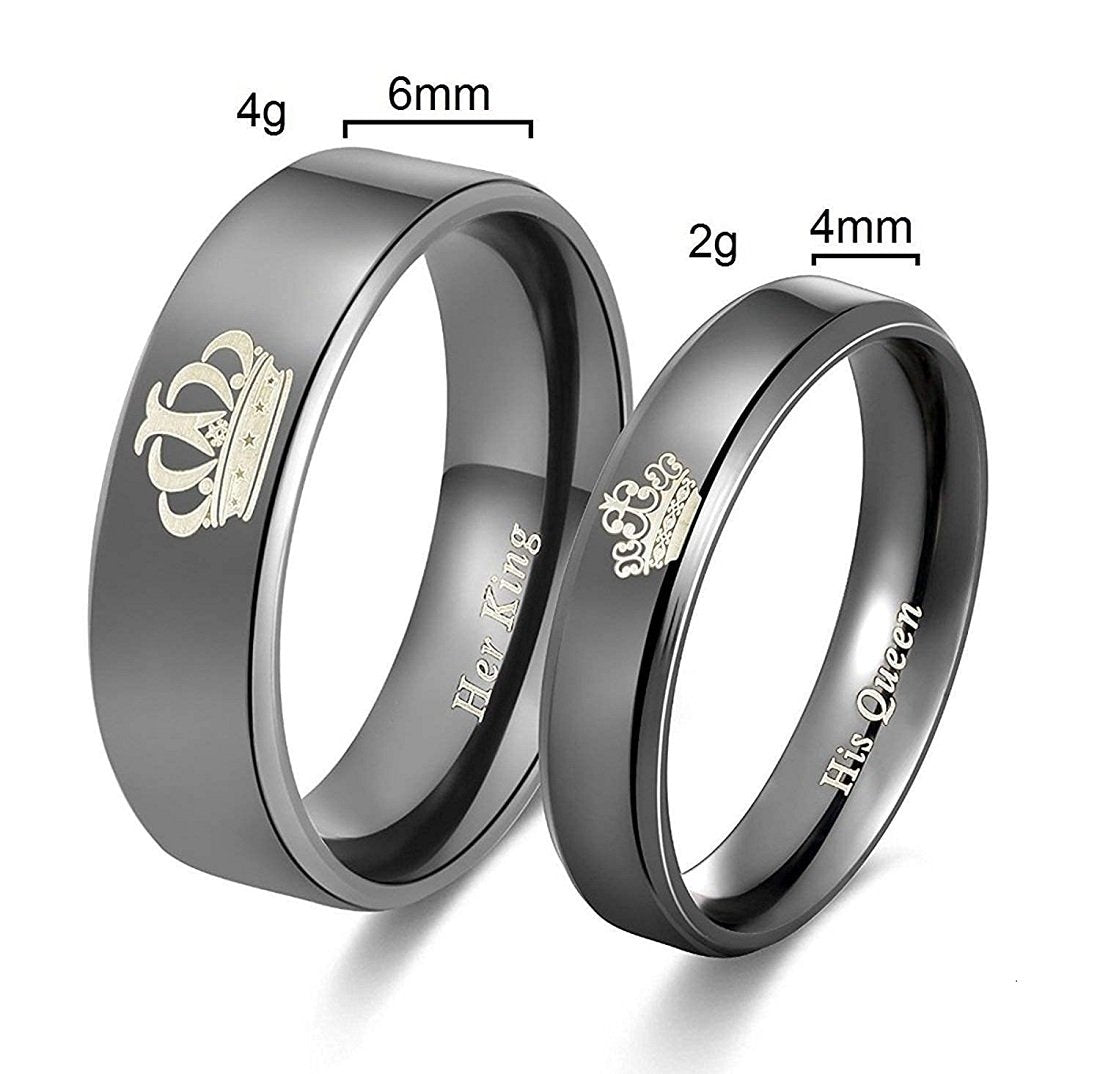 Black Crown King Queen Couple Ring Set image 1