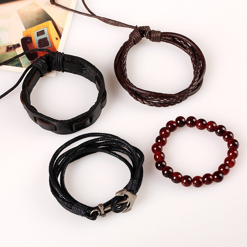4 Piece Anchor Leather Bracelet image 3