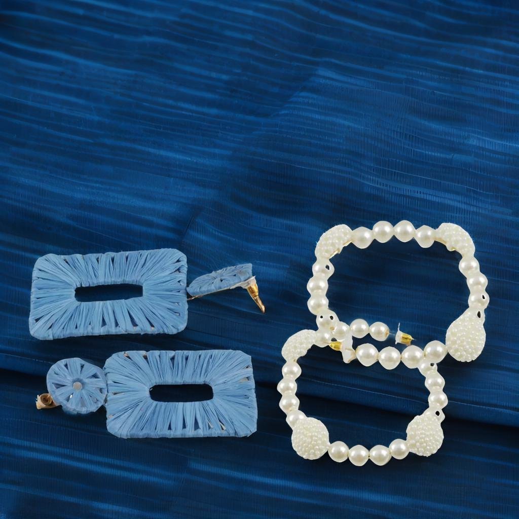 Handcrafted Pearl Dangler Hoop Earrings Combo Set image 2