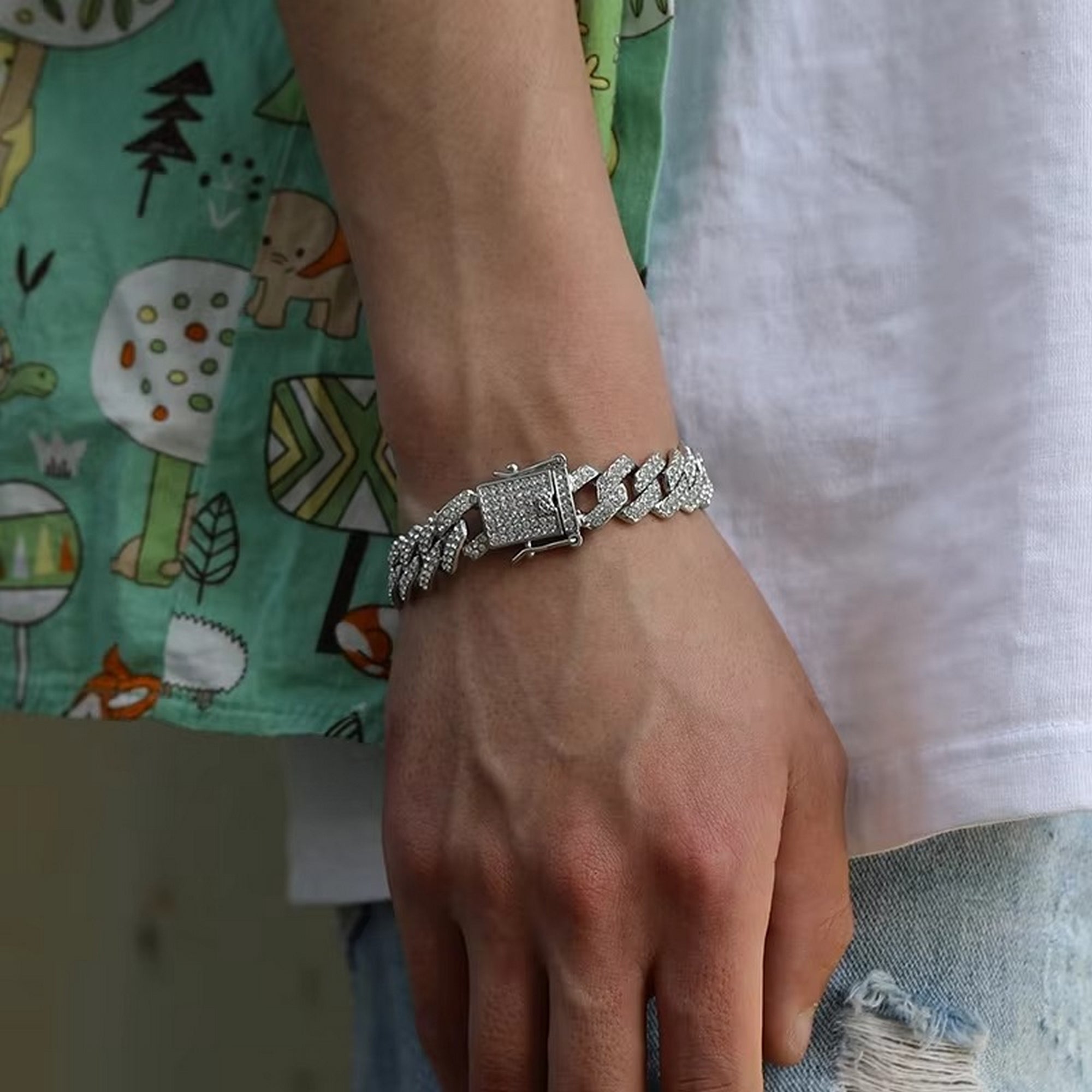 Mc Stan Stainless Steel Zirconia Cuban Link Chain Rapper Bracelet for Men