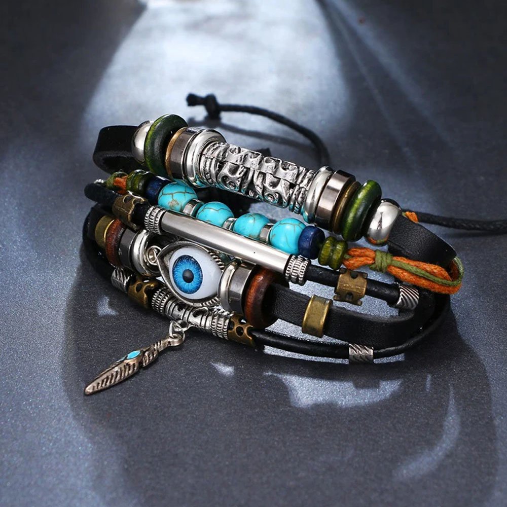 Blue Evil Eye Multi-Color Leather Wrap Bracelet image 2