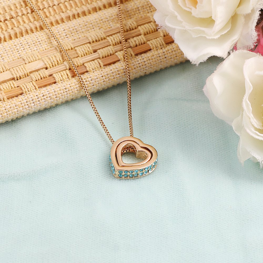 Double Gold-Plated Green Crystal Heart Pendant Necklace image 2