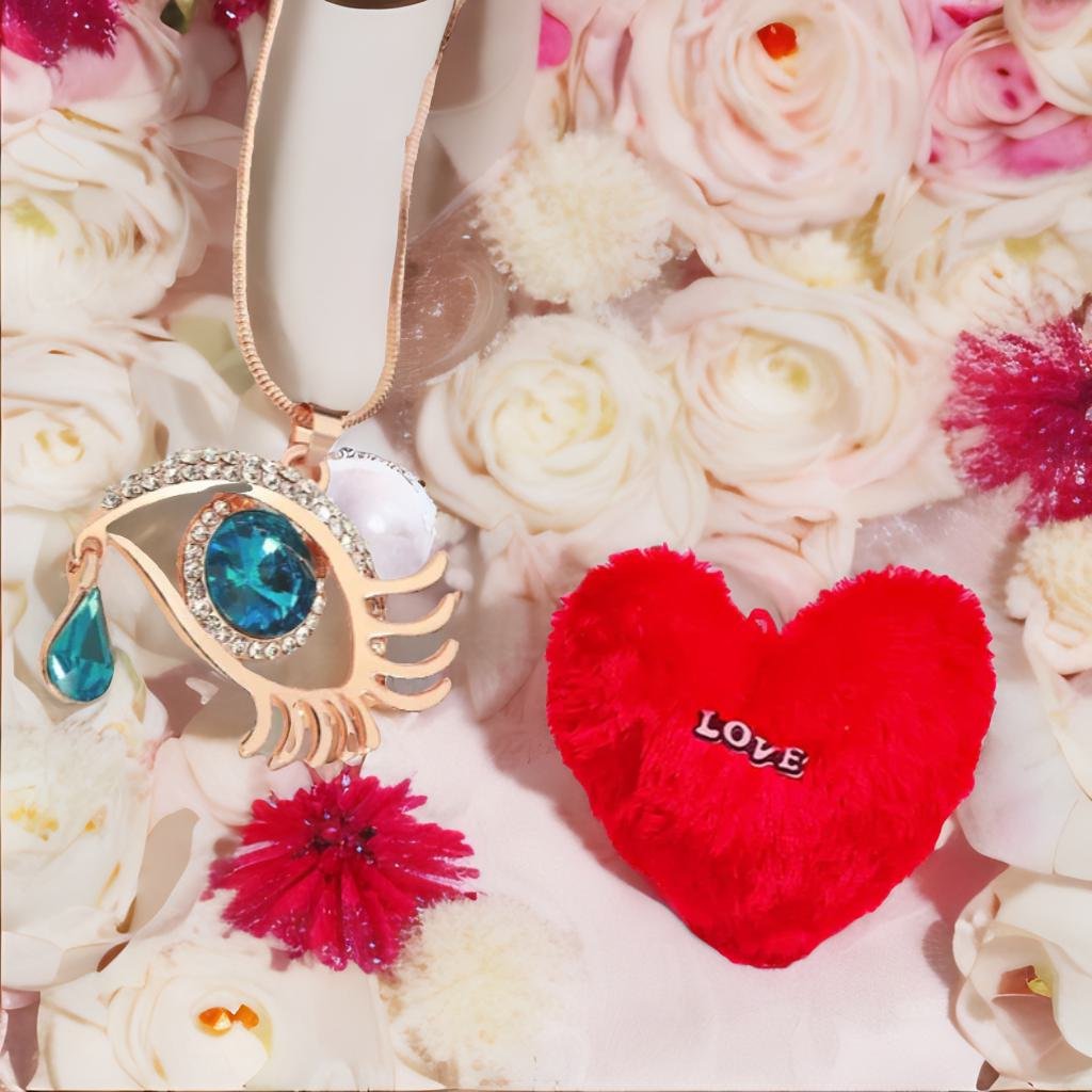 Valentine's Day Jewelry Gift Set Angel Blue Eye Pendant Chain Necklace with Heart Pillow image 2