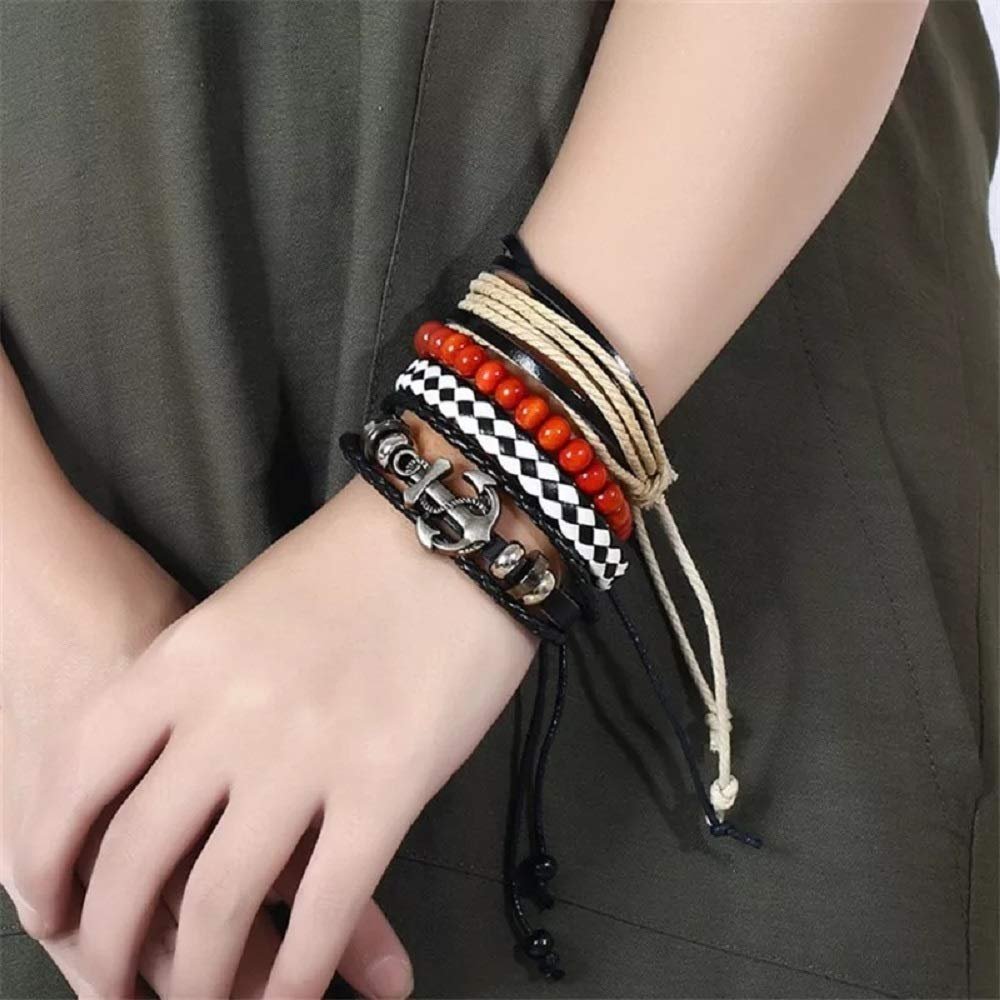 2 PCs Anchor Beaded Multi-strand Leather Bracelet Combo Set image 2