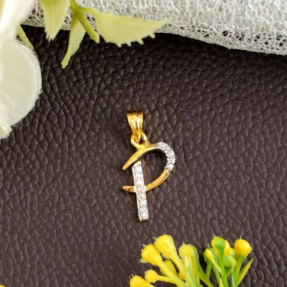 Gold Plated Ad Crystal Cubic Zirconia "P" Alphabet Without Chain Pendant for Women/Girls. image 0