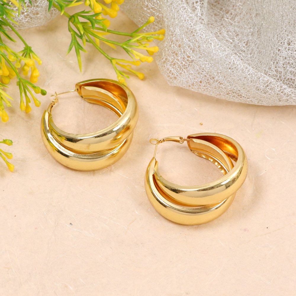 Anti-Tarnish Demi-Fine Jewelry Waterproof Gold Finish Hoop Earrings image 2
