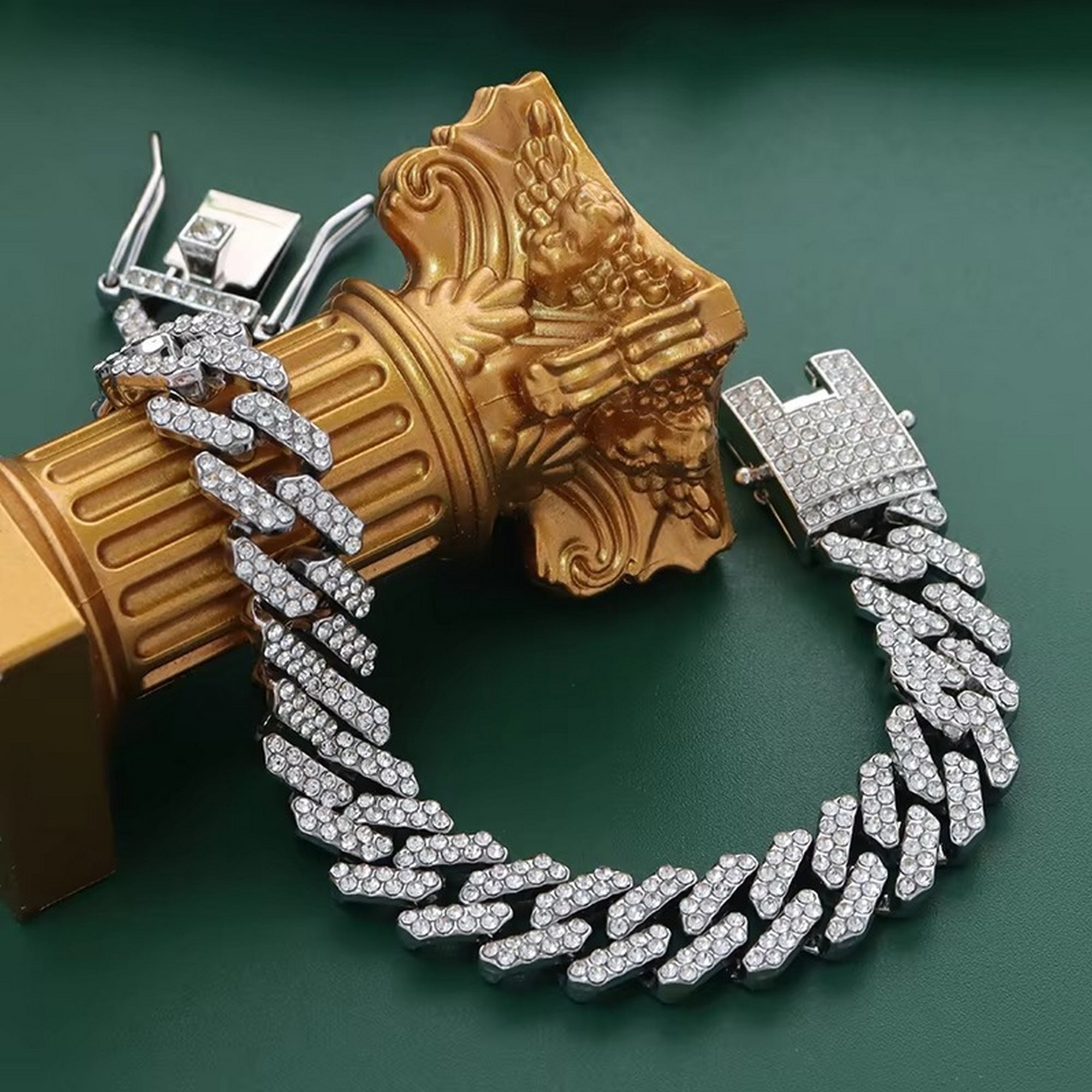 Mc Stan Stainless Steel Zirconia Cuban Link Chain Rapper Bracelet for Men