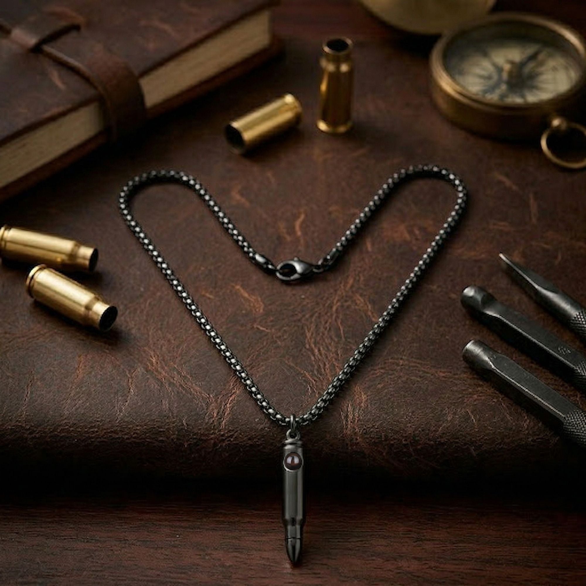 Personalized Bullet Photo Projection Necklace with Hidden Picture