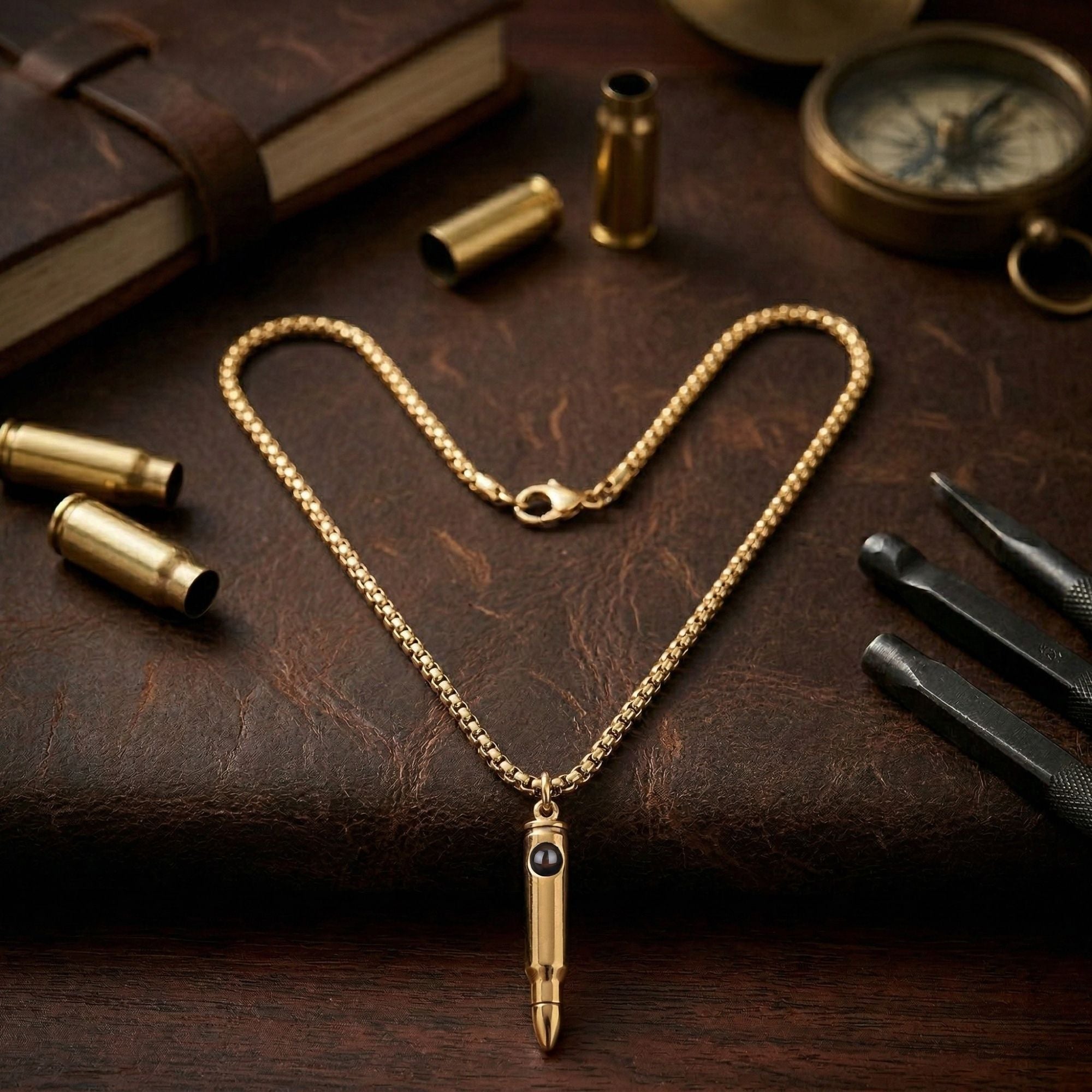 Personalized Bullet Photo Projection Necklace with Hidden Picture