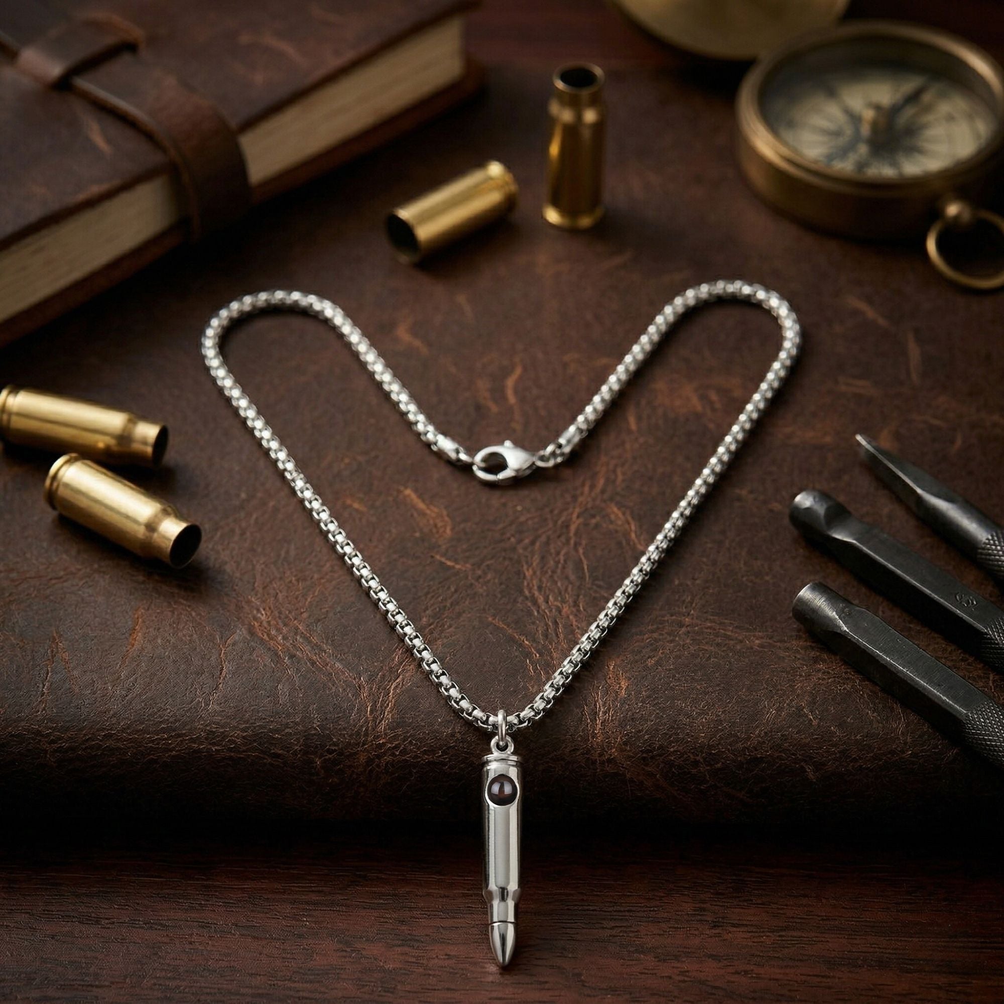 Personalized Bullet Photo Projection Necklace with Hidden Picture