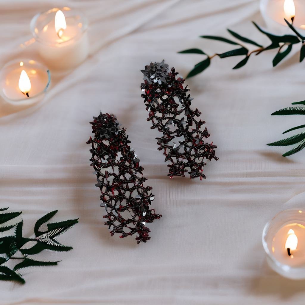 Black Beaded Tassel Dangler Earrings image 0