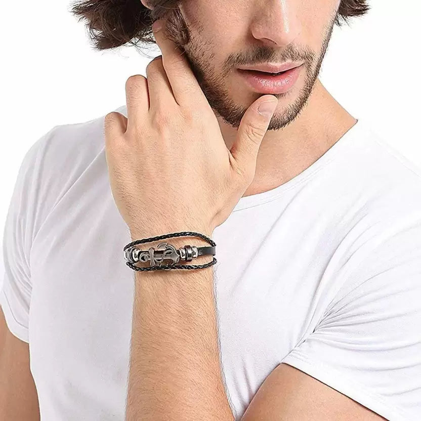 2 PCs Combo - Anchor Rope & Black Leather Magnetic Clasp Bracelet Set image 4