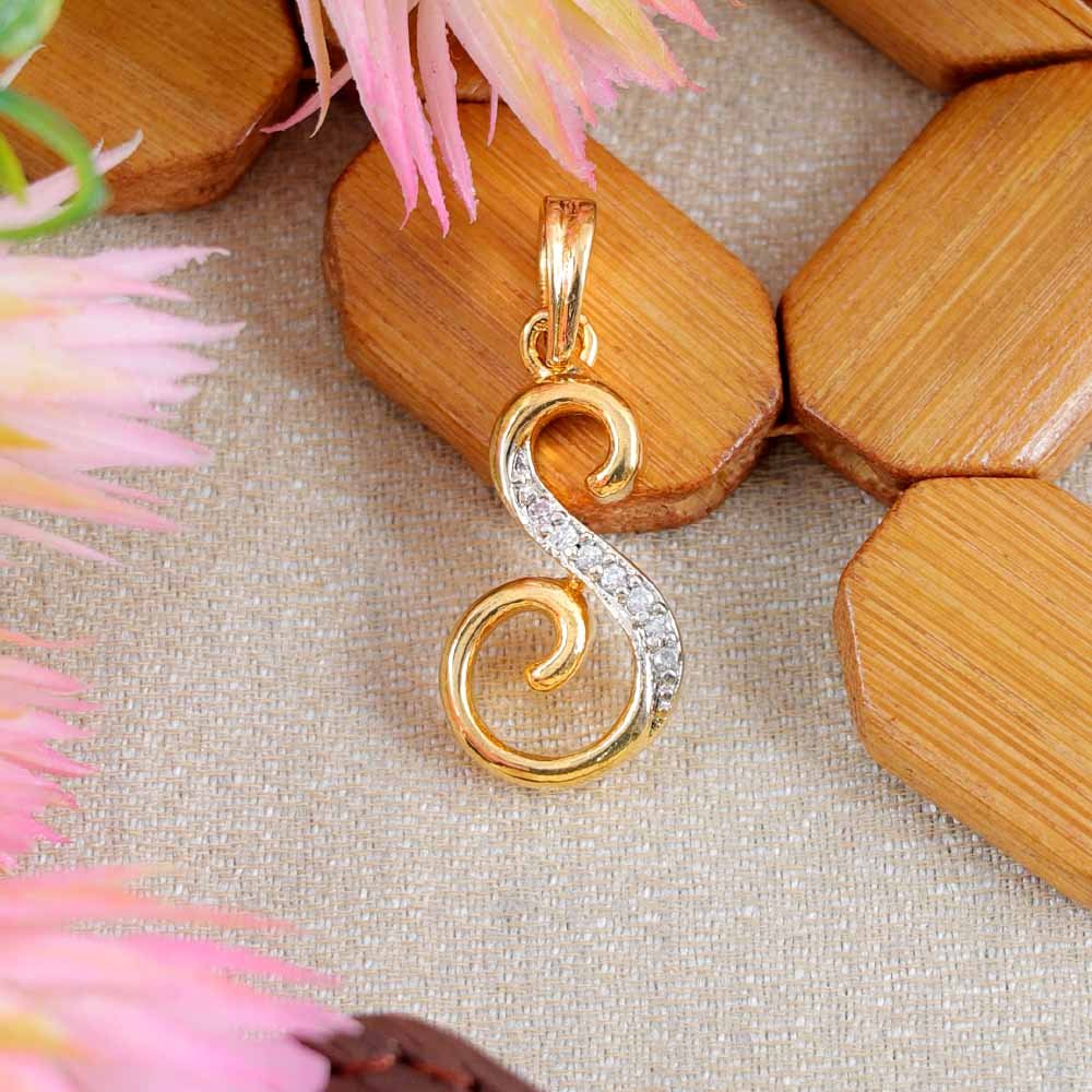 Gold Plated Ad Crystal Cubic Zirconia "S" Alphabet Without Chain Pendant for Women/Girls. image 1
