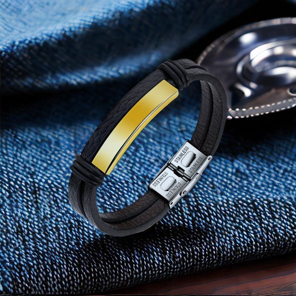 Gold-Tone Wrap Black Bracelet for Men image 4