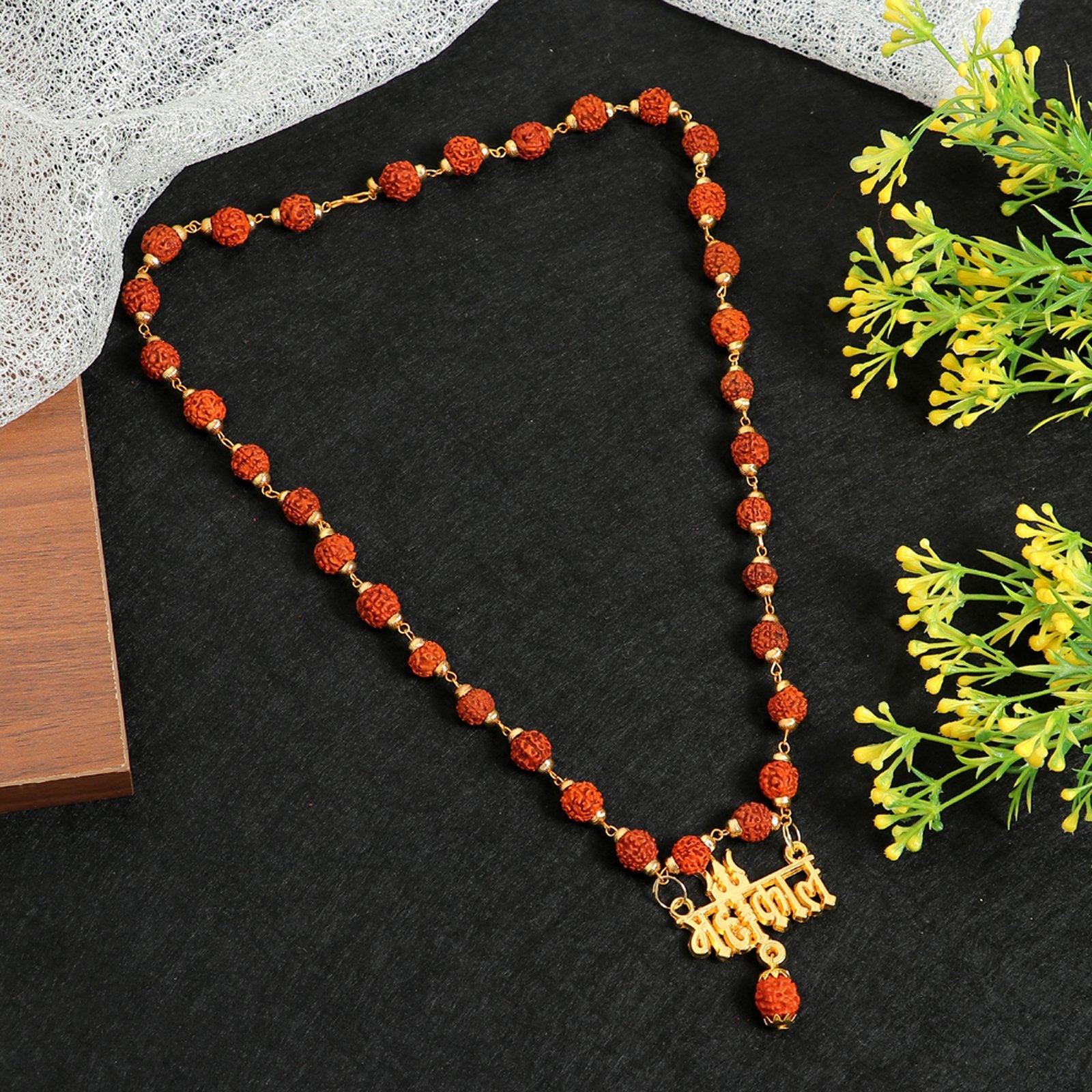 Men's Gold-Plated Rudraksh Mahakal Pendant Necklace & OM Golden Ring Combo Set image 5