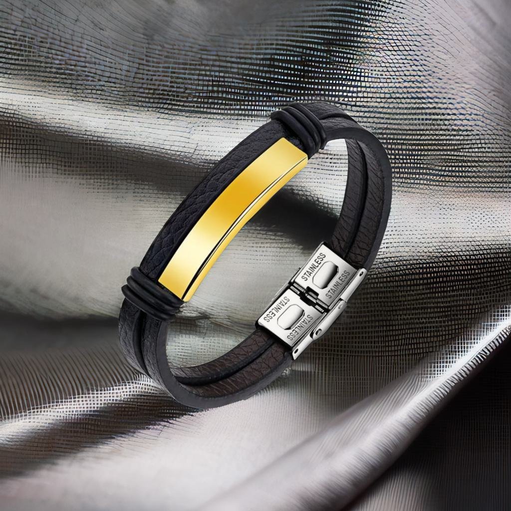 Gold-Tone Wrap Black Bracelet for Men image 2