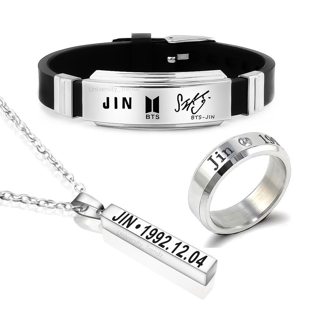 BTS Jin Tri Combo Pack of BTS Bracelet, Silver Ring and Pendant image 0