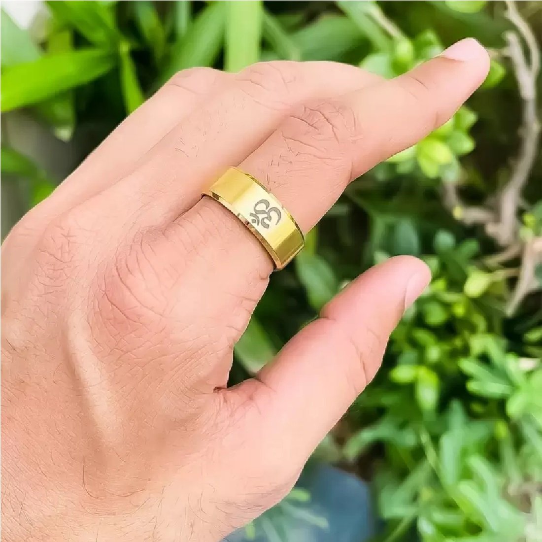 Men's Gold-Plated Rudraksh Trishul Pendant Necklace & OM Golden Ring Combo Set image 3