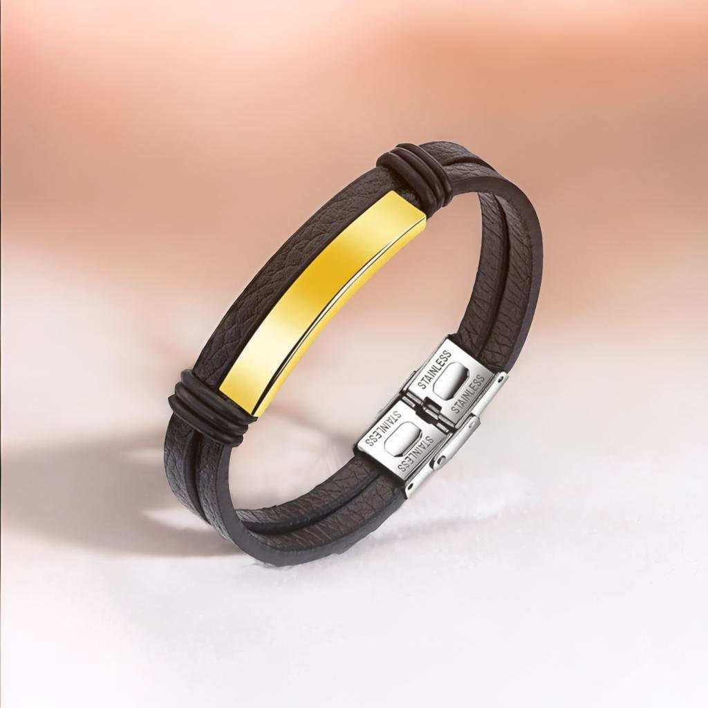 Gold-Tone Wrap Black Bracelet for Men image 3