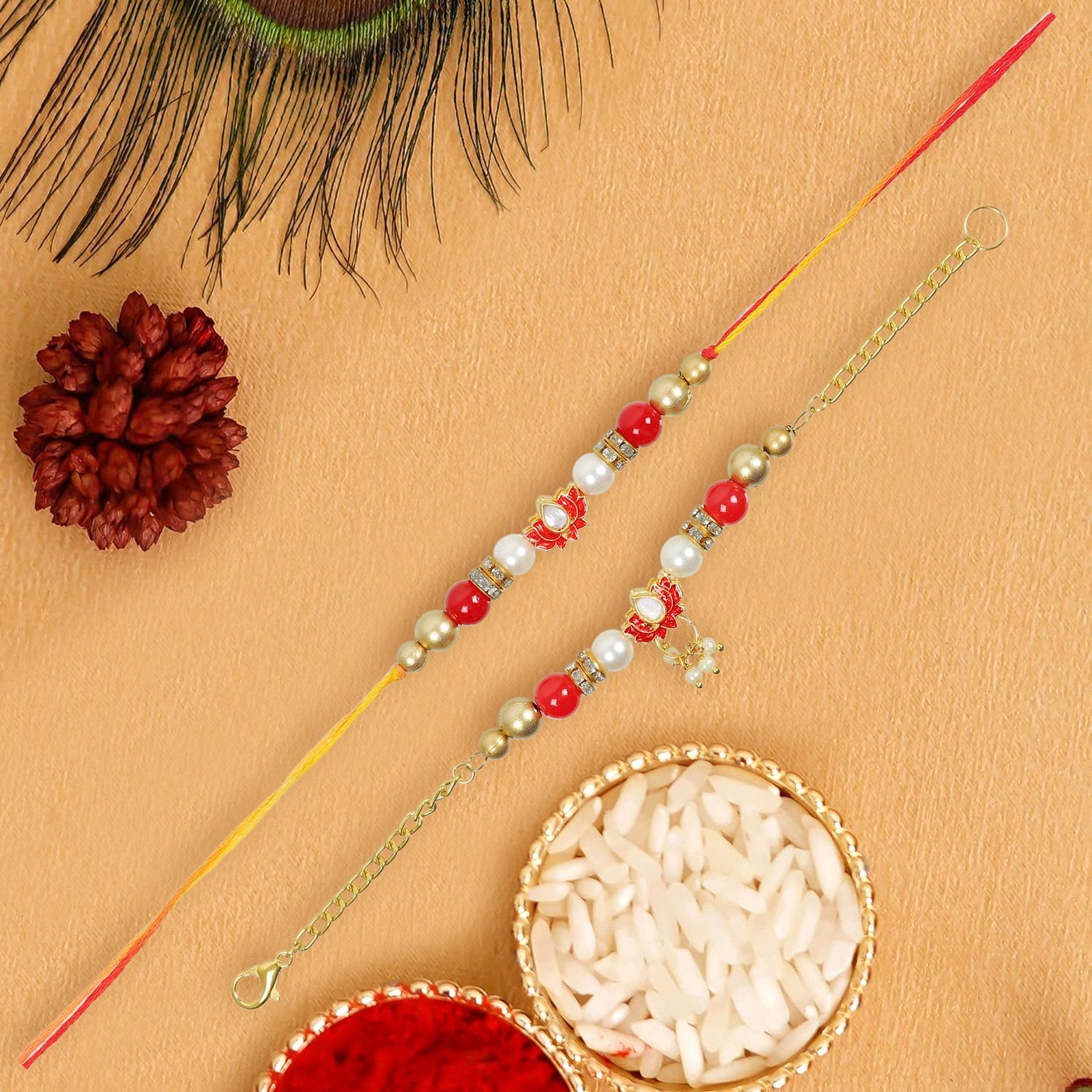 Lotus Design Pearl  Bhaiya Bhabhi Rakhi Set image 1