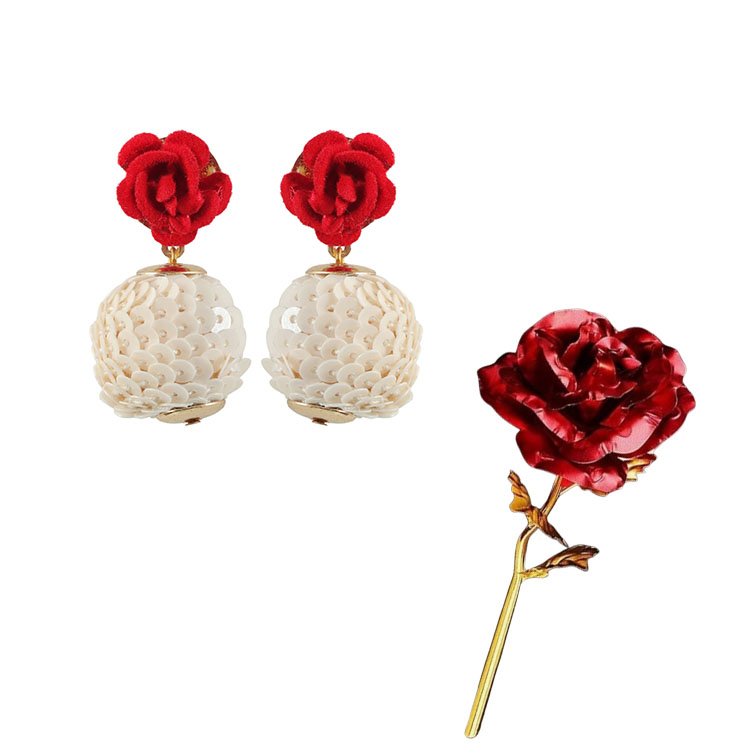 Red Rose Dangle Earrings & Red Rose Combo Gift Set image 2