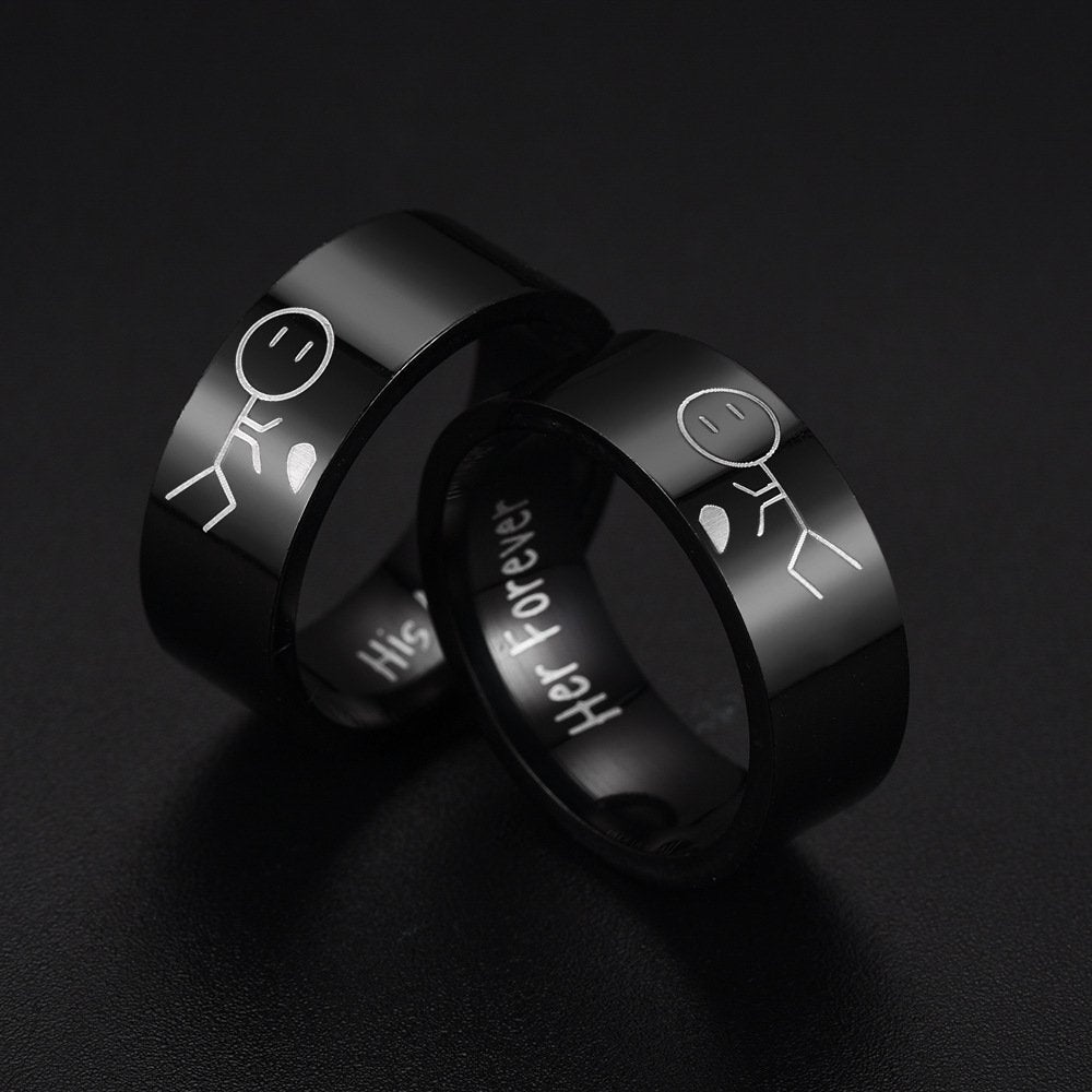 Black Metal Promise Couple Ring Set image 0