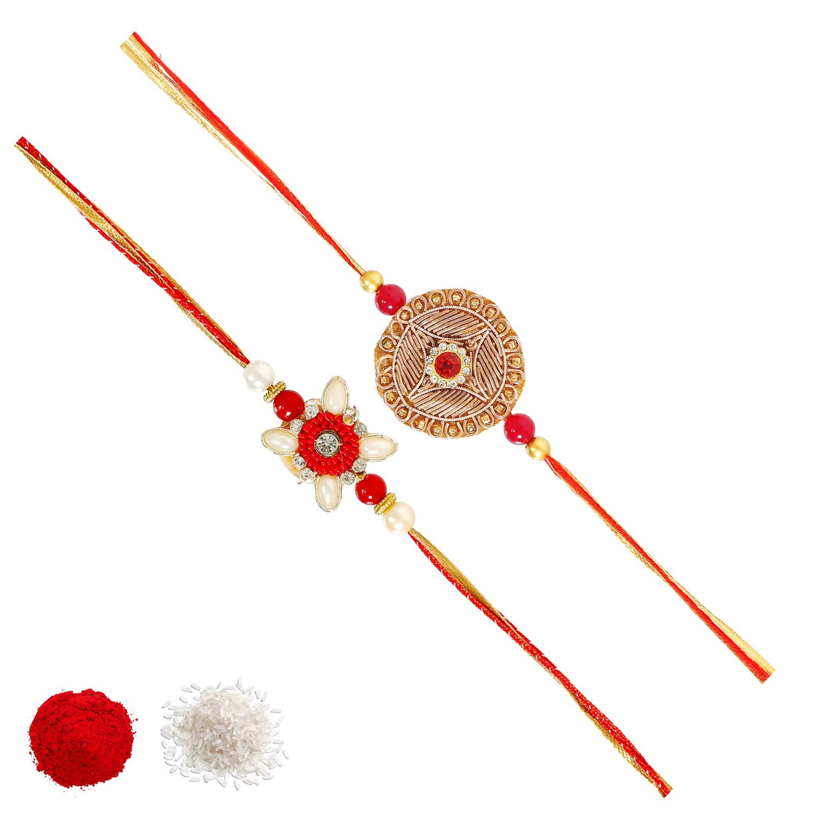 2 PCs Kundan Beaded Rakhi Set for Bhaiya/Brother image 3