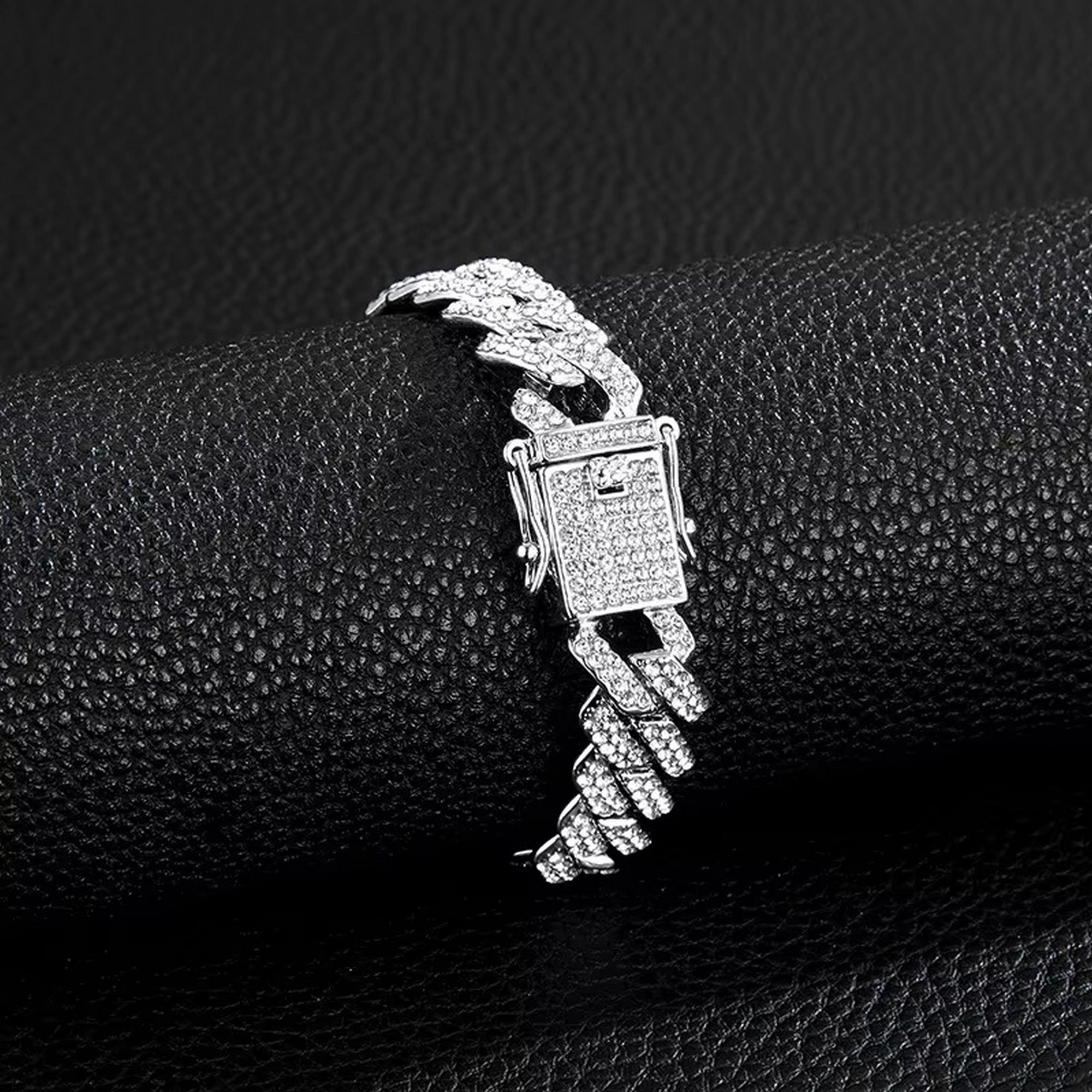 Mc Stan Stainless Steel Zirconia Cuban Link Chain Rapper Bracelet for Men