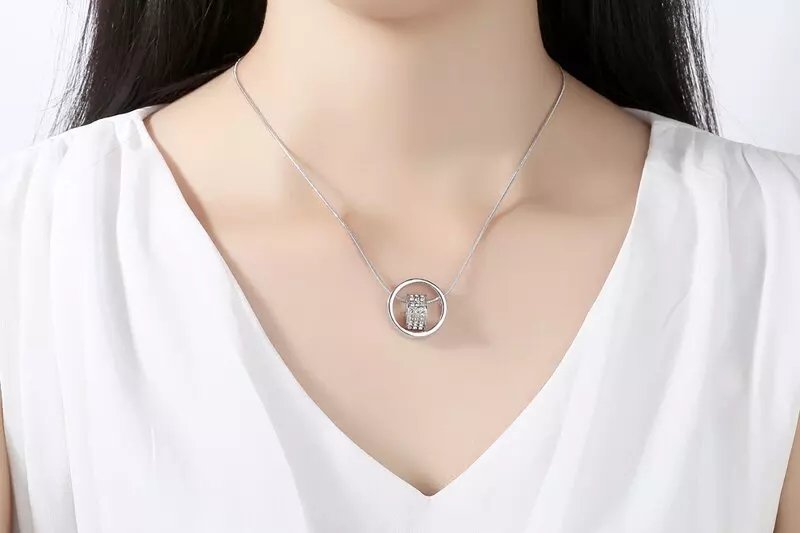 Crystal Heart Circle Silver-Plated Pendant Chain Necklace image 1