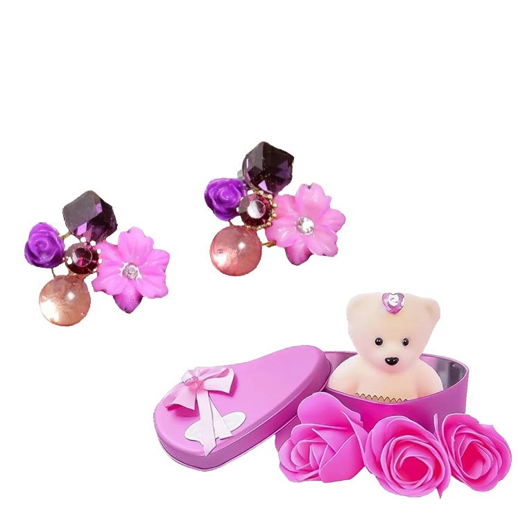 Stud Earring With Pink Teddy Bear Gift Combo Set image 3