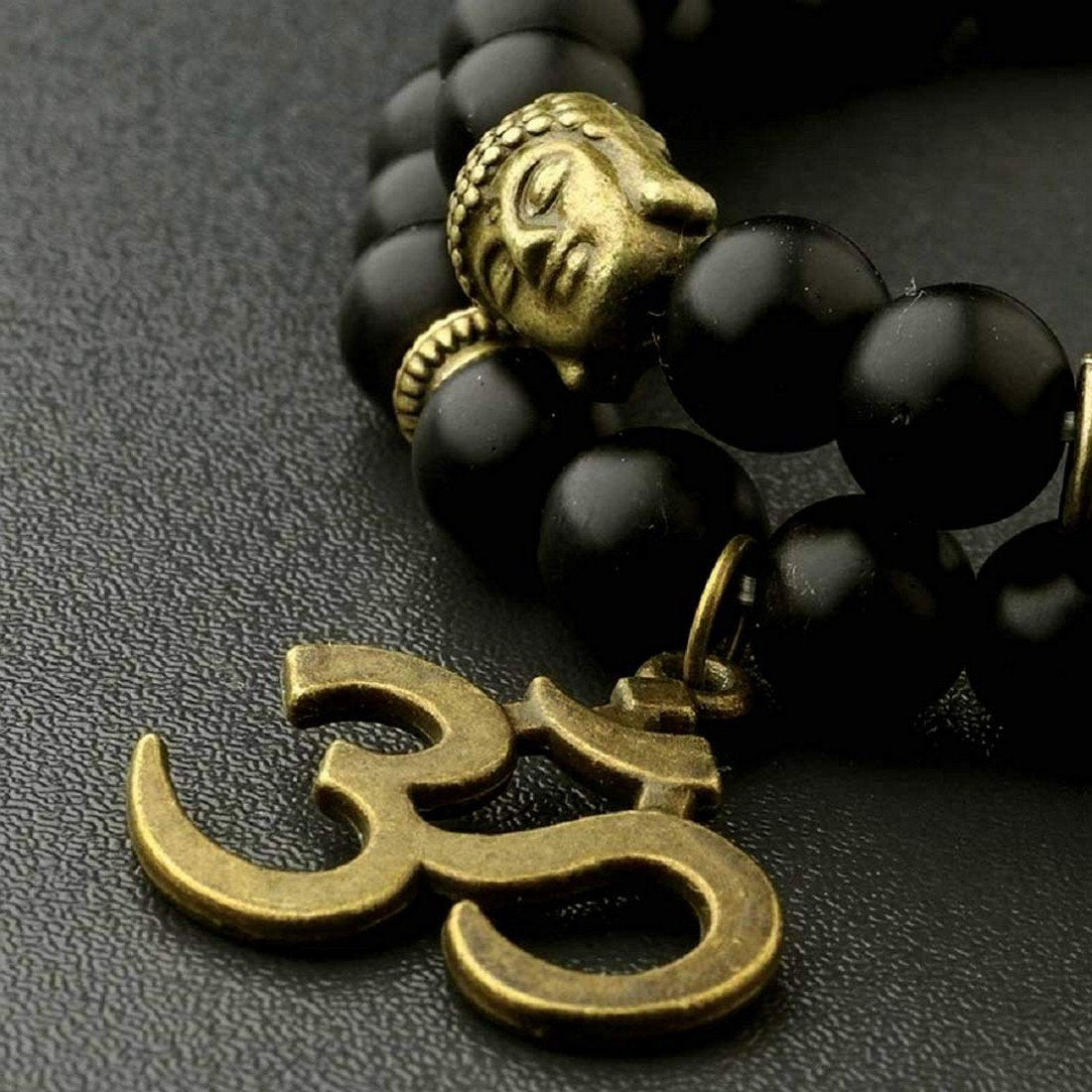 2 Piece Black Beads Buddha and Om Bracelet image 2