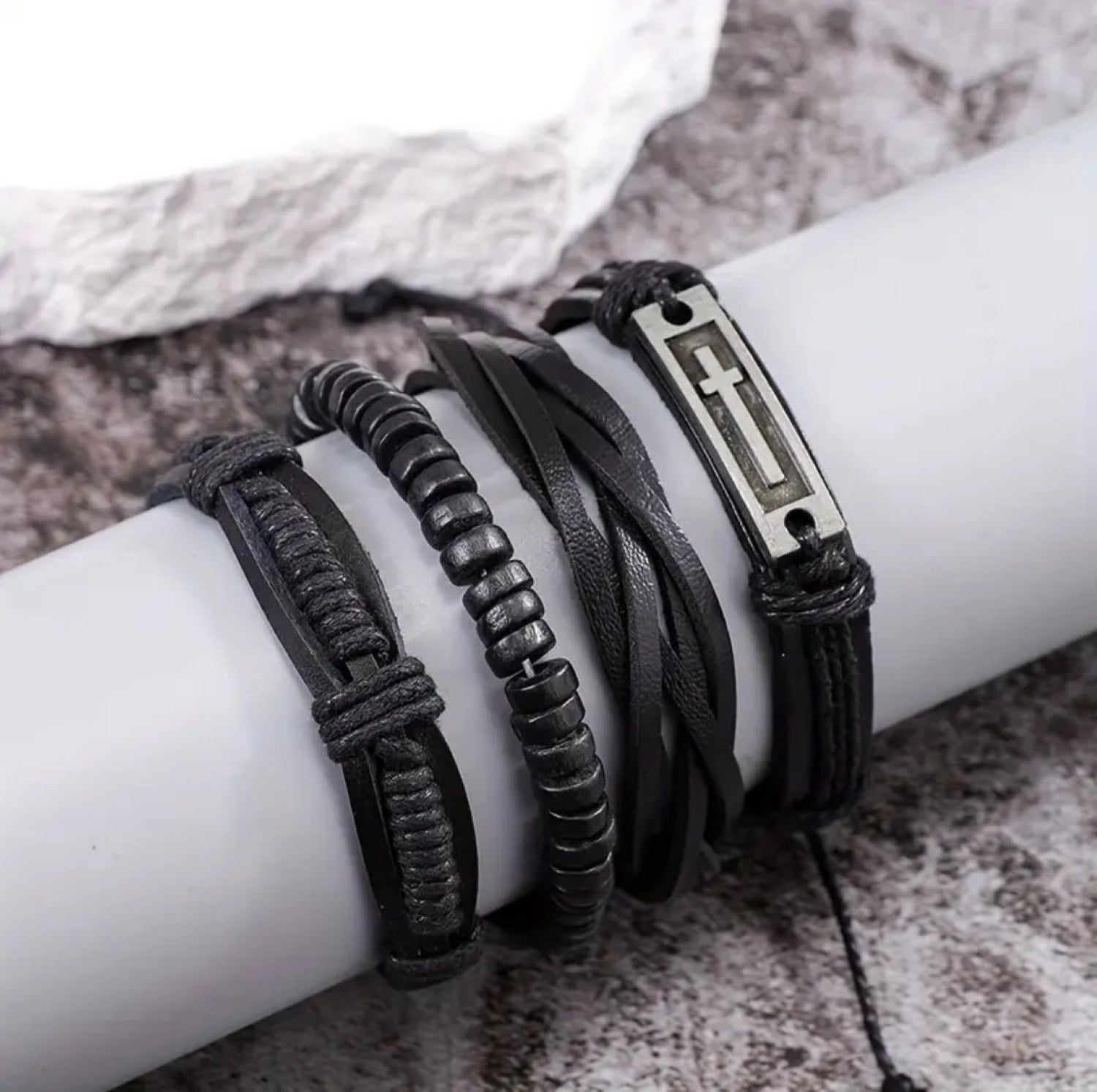 Cross Wristband Leather Bracelet for Men