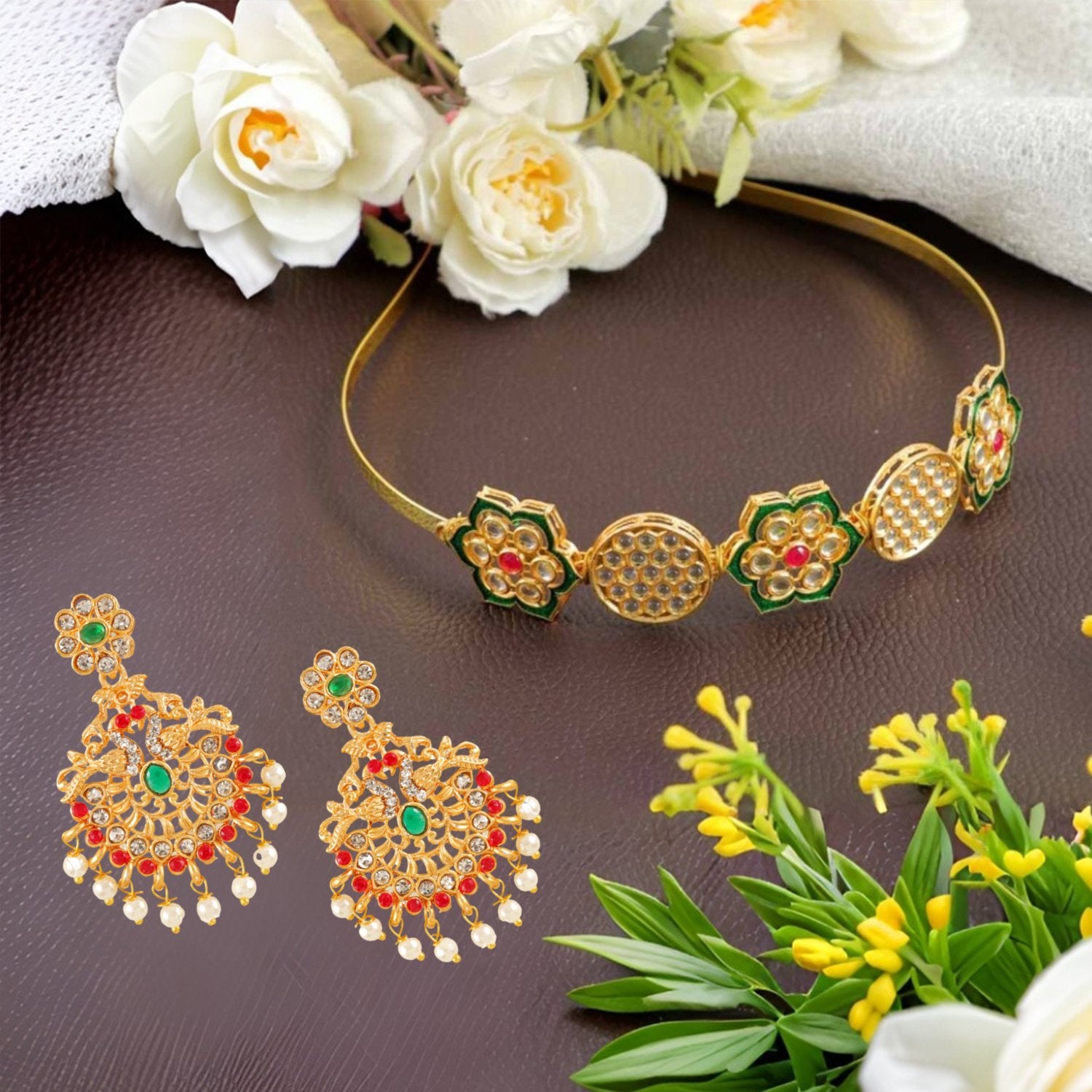 Ethnic Mathapatti Hairband and Earrings Set image 0