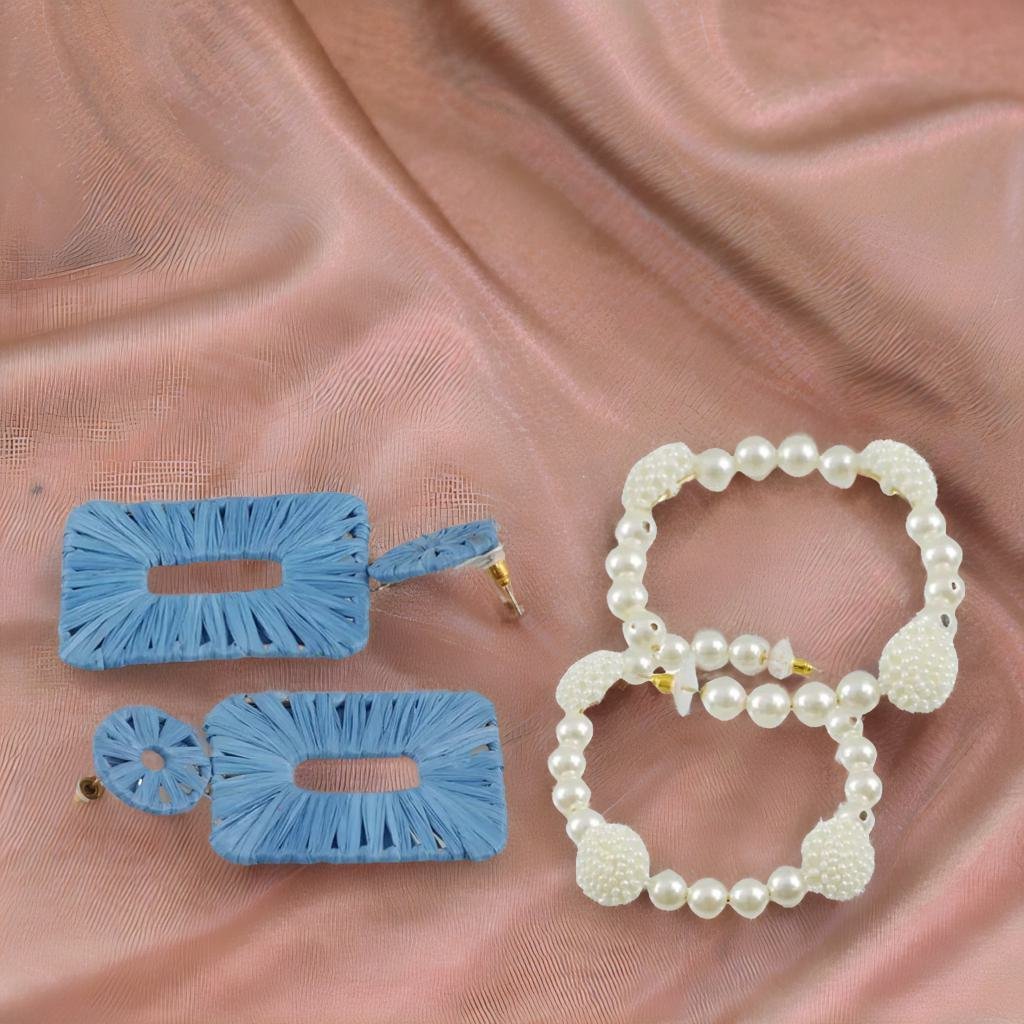 Handcrafted Pearl Dangler Hoop Earrings Combo Set image 3