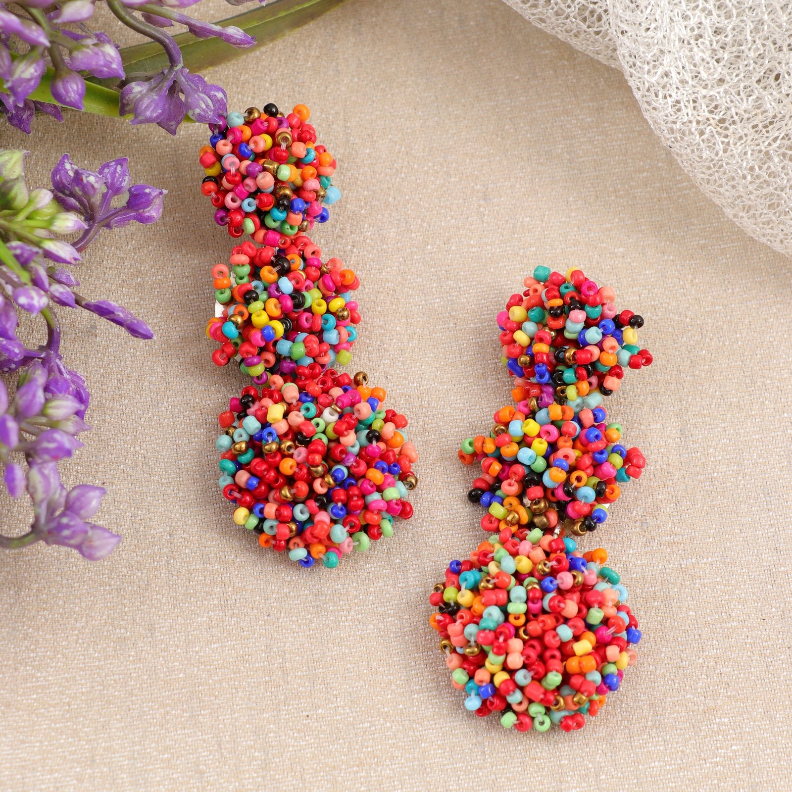 Beaded Pearl Multicolor Pops Dangler Earrings image 0