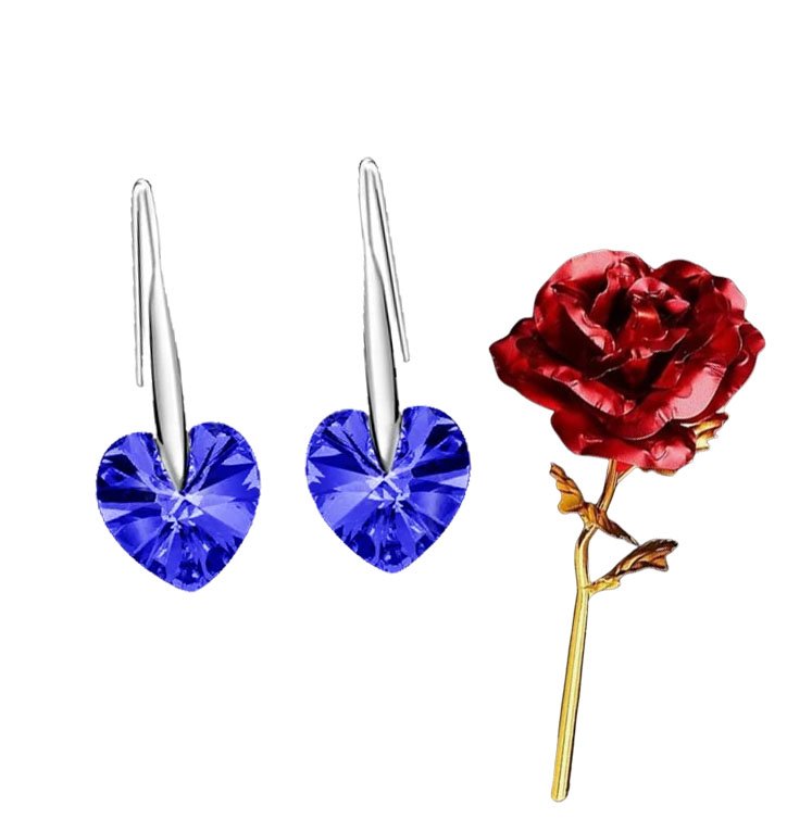Heart Stud Drop Earrings With Red Rose Gift Combo Set image 3